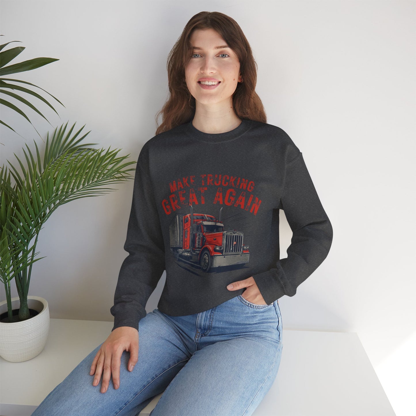 Crewneck Sweatshirt — "Make Trucking Great Again" Vintage Semi Tractor Graphic