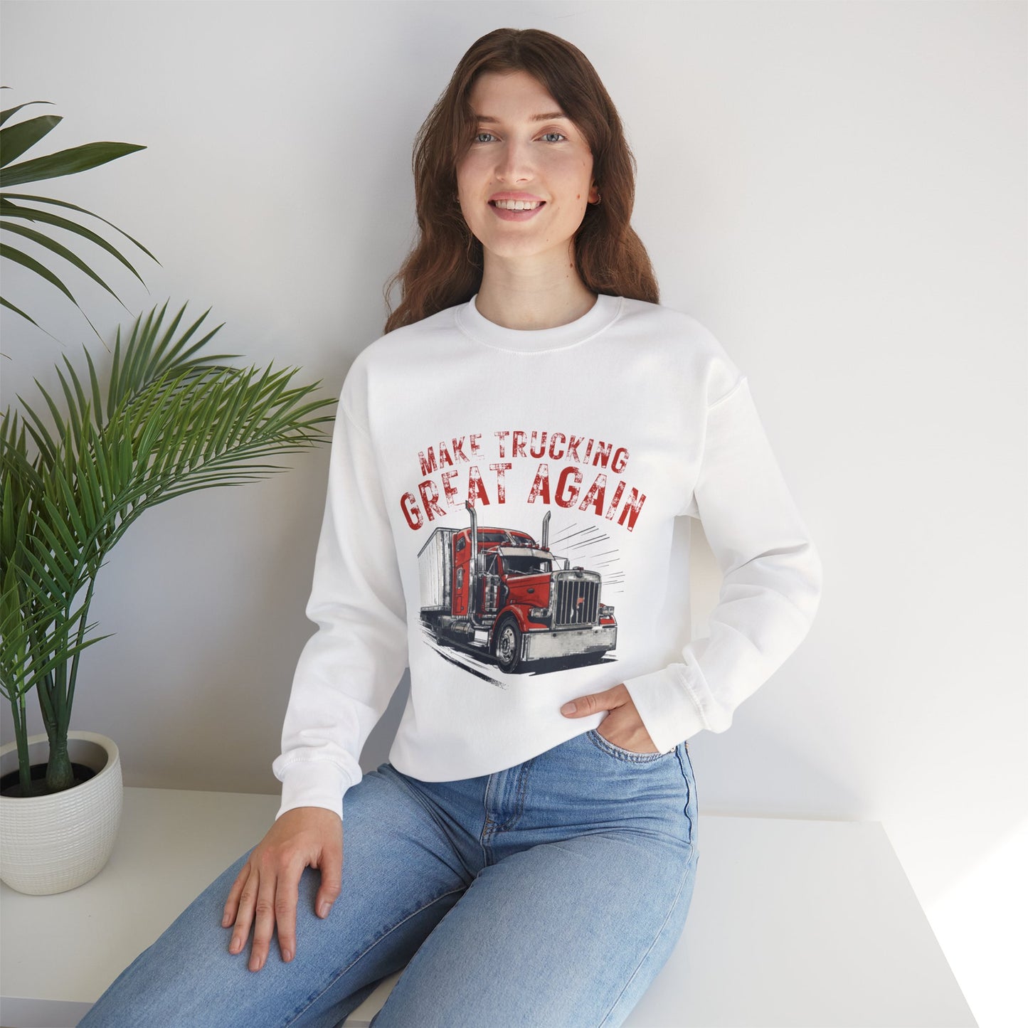 Crewneck Sweatshirt — "Make Trucking Great Again" Vintage Semi Tractor Graphic