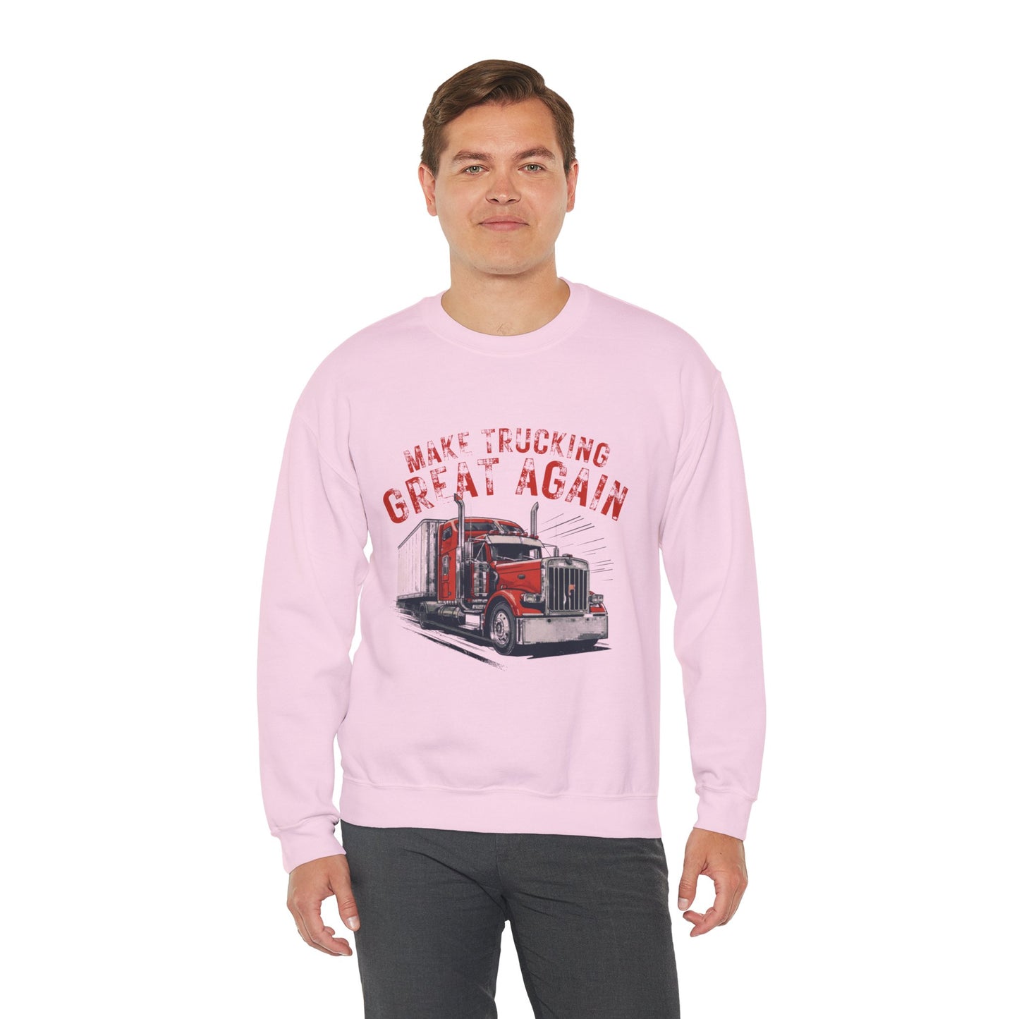 Crewneck Sweatshirt — "Make Trucking Great Again" Vintage Semi Tractor Graphic