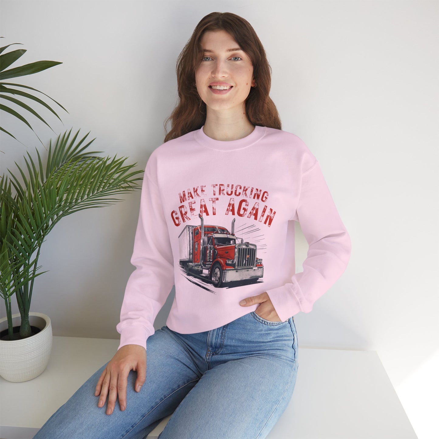 Crewneck Sweatshirt — "Make Trucking Great Again" Vintage Semi Tractor Graphic