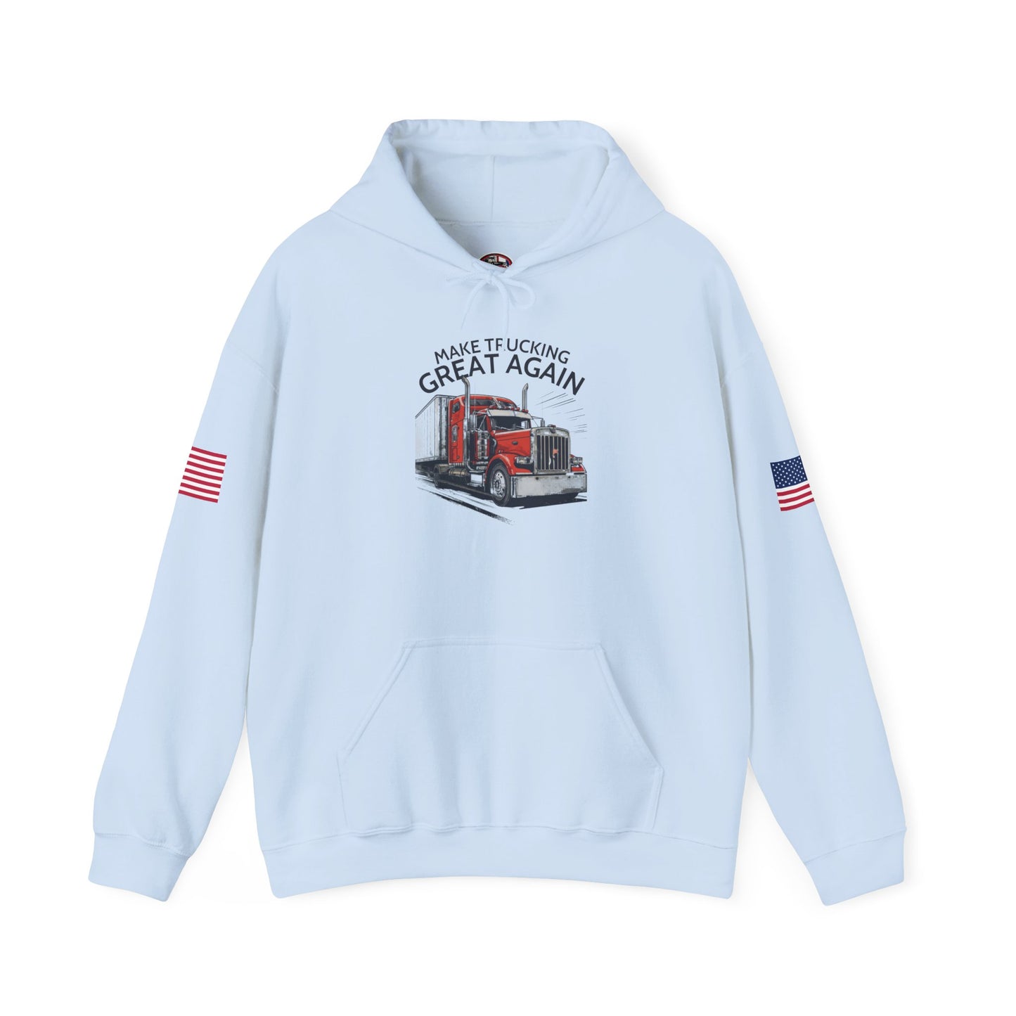 Trucker Hoodie - "Make Trucking Great Again" American Flag Sleeves