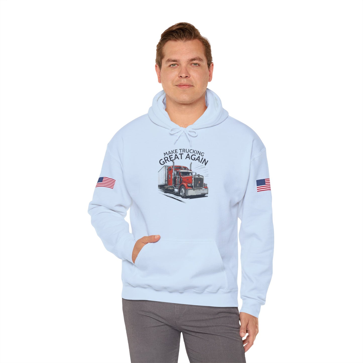 Trucker Hoodie - "Make Trucking Great Again" American Flag Sleeves