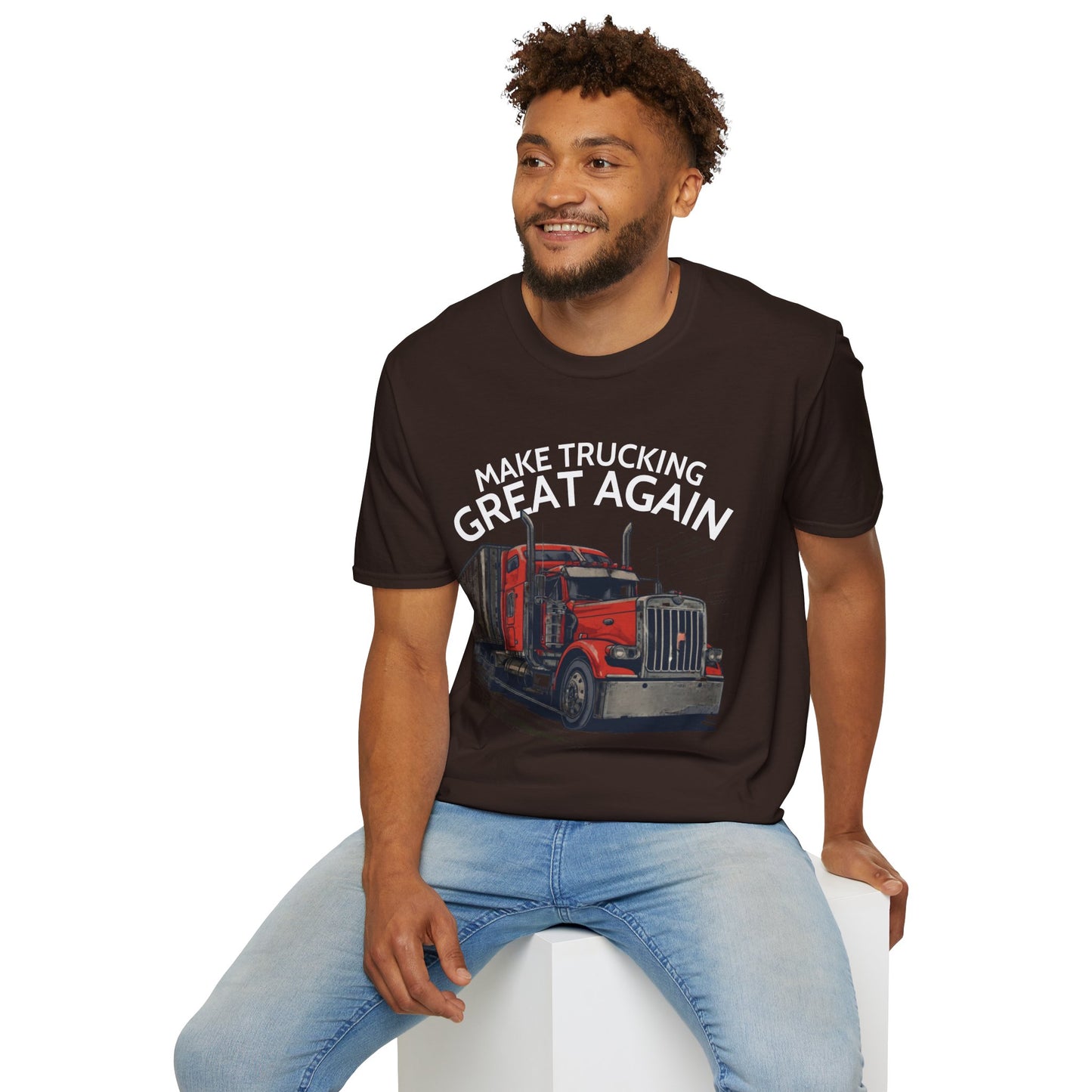 Make Trucking Great Again T-Shirt — Vintage Red Semi Truck Graphic Tee