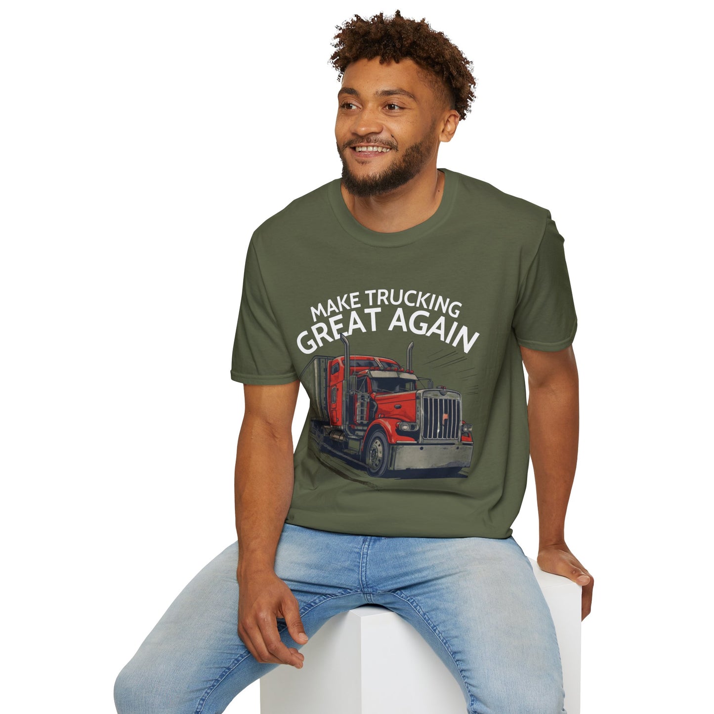 Make Trucking Great Again T-Shirt — Vintage Red Semi Truck Graphic Tee