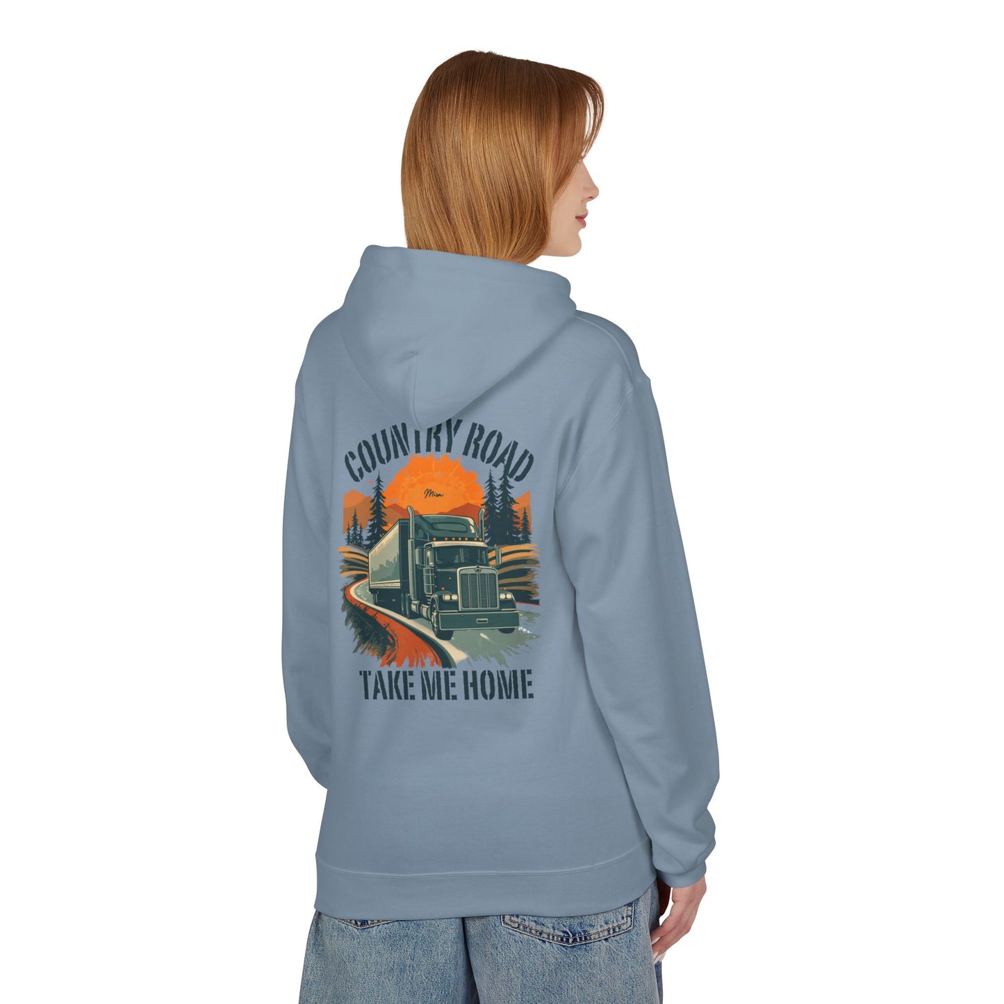Country Road Truck Hoodie — "Country Road Take Me Home" Retro Semi Truck Pullover