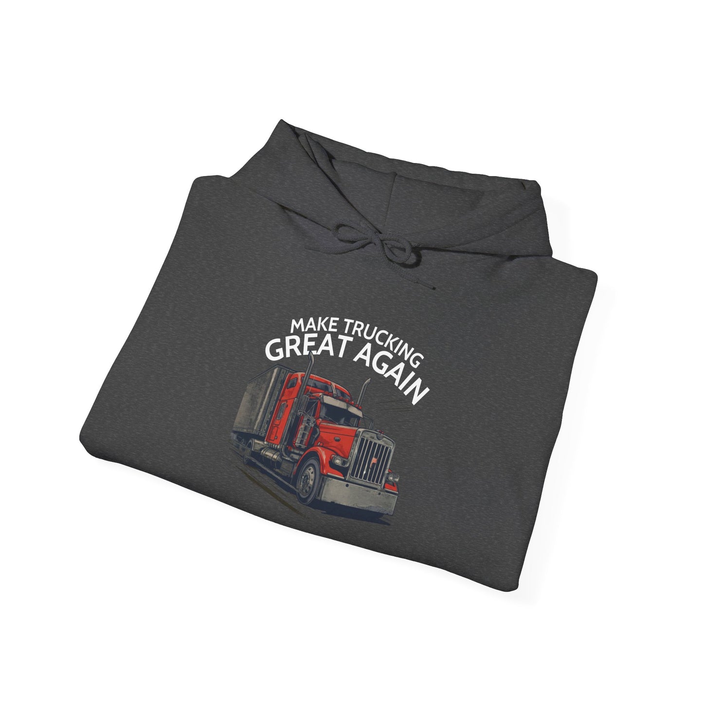 Make Trucking Great Again Hoodie — American Flag Sleeves, Trucker Semi Truck Sweatshirt