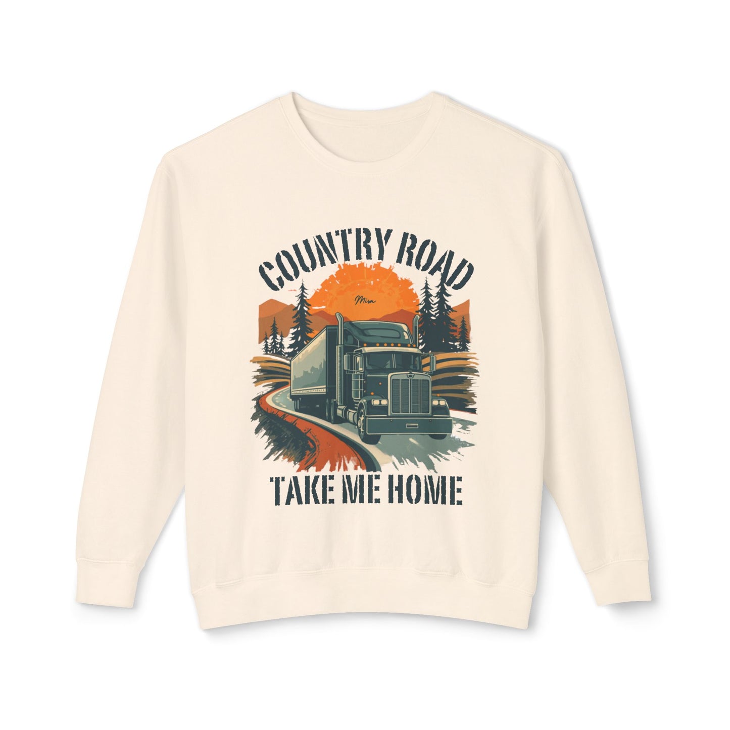 Country Road Truck Sweatshirt — "Country Road Take Me Home" Vintage Semi Truck Crewneck