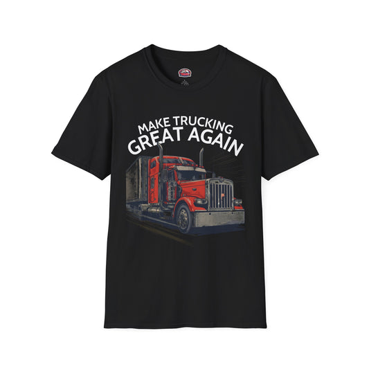 Make Trucking Great Again T-Shirt — Vintage Red Semi Truck Graphic Tee