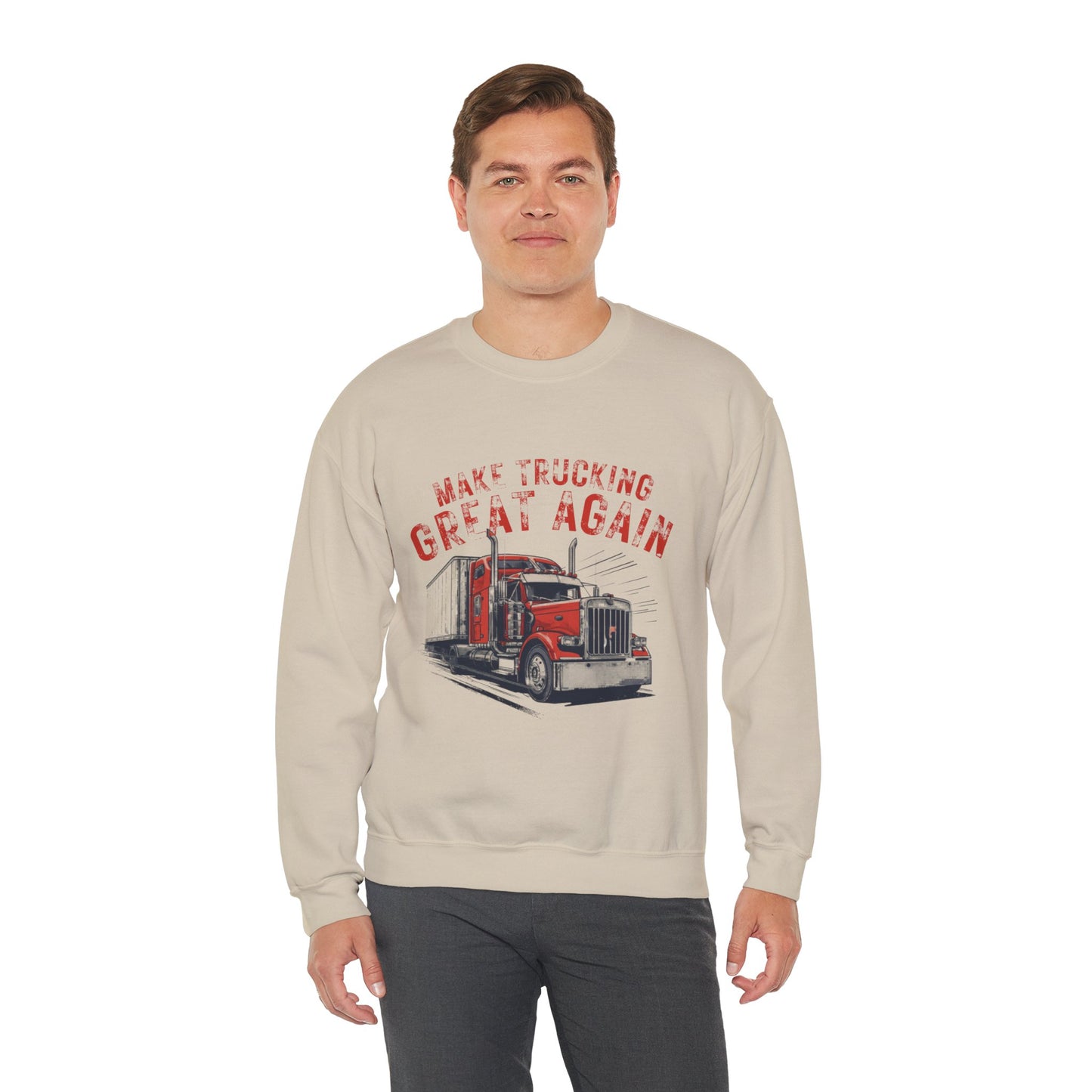 Crewneck Sweatshirt — "Make Trucking Great Again" Vintage Semi Tractor Graphic