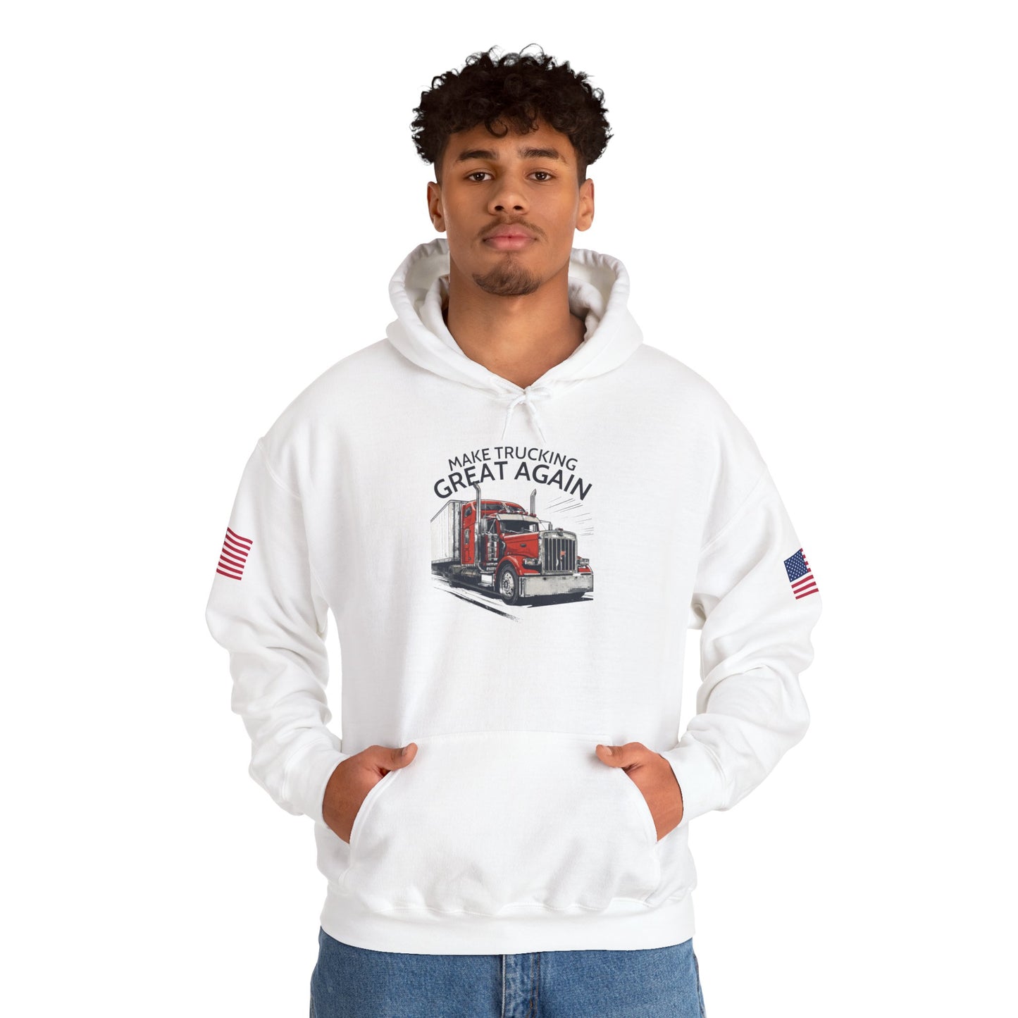 Trucker Hoodie - "Make Trucking Great Again" American Flag Sleeves