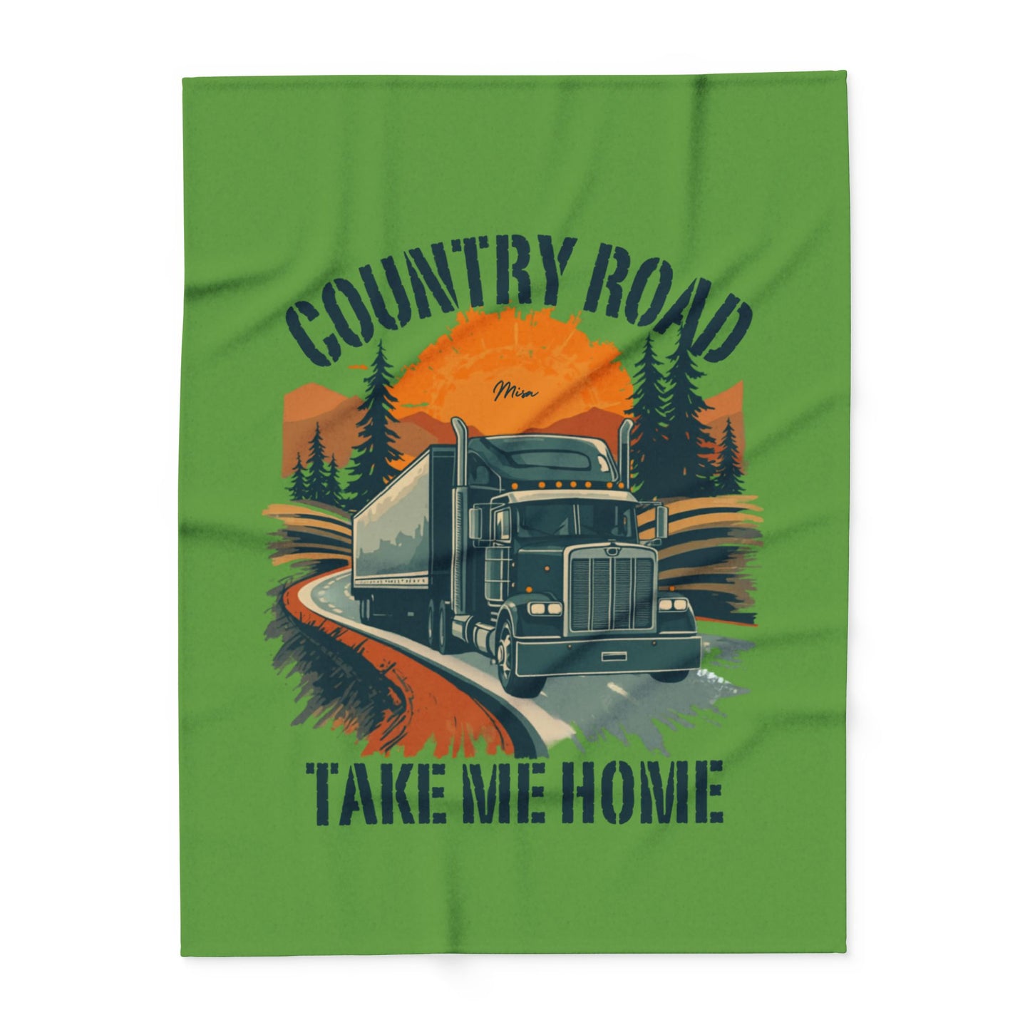 Country Road Take Me Home Fleece Blanket — Truck Driver Rustic Sunset Throw
