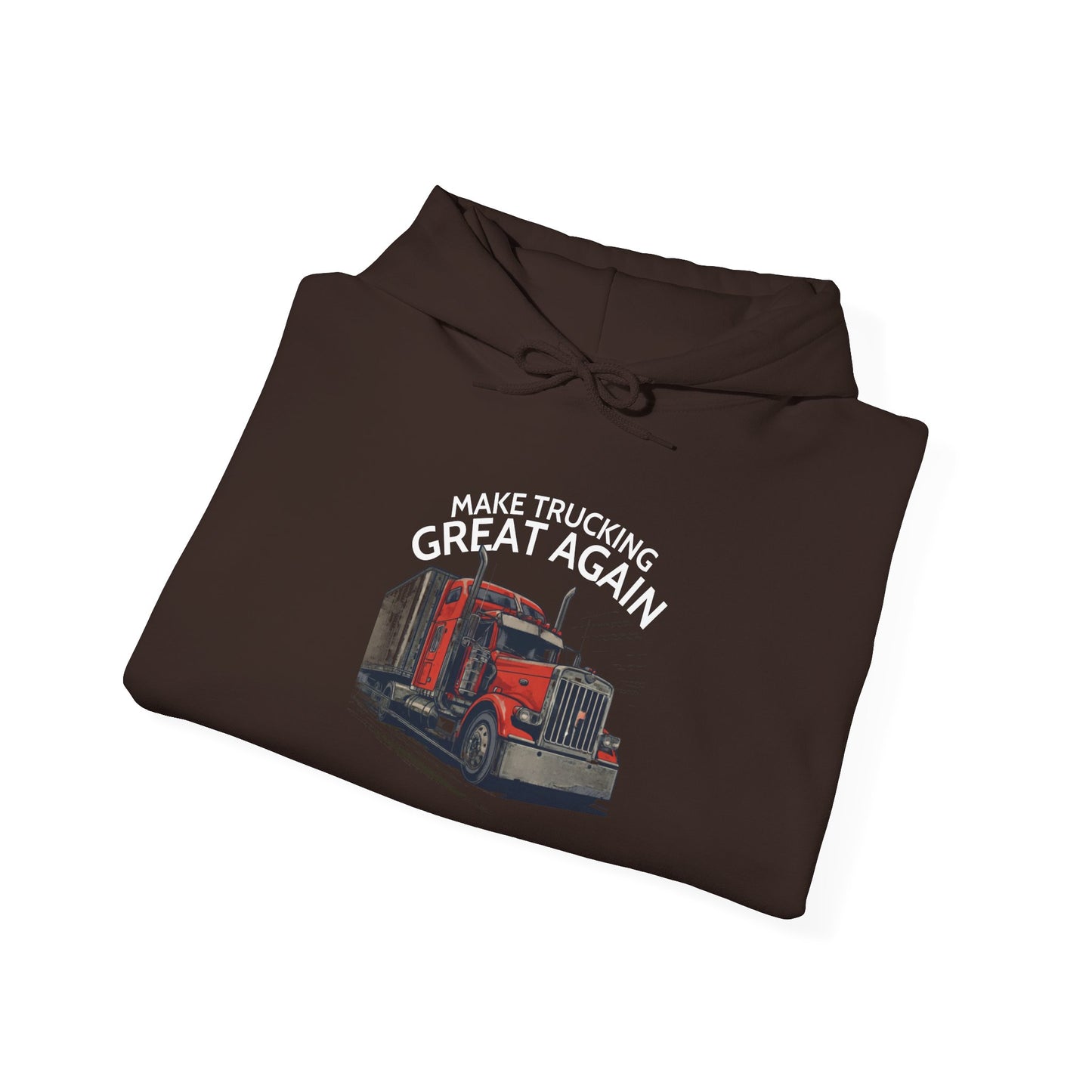 Make Trucking Great Again Hoodie — American Flag Sleeves, Trucker Semi Truck Sweatshirt