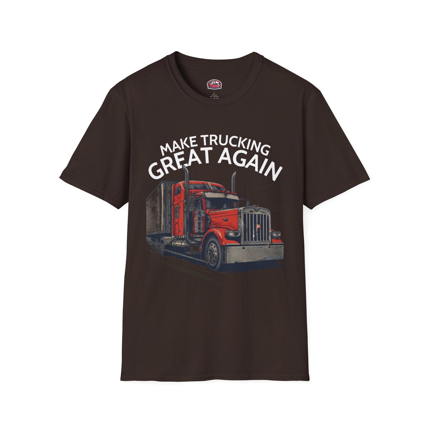 Make Trucking Great Again T-Shirt — Vintage Red Semi Truck Graphic Tee