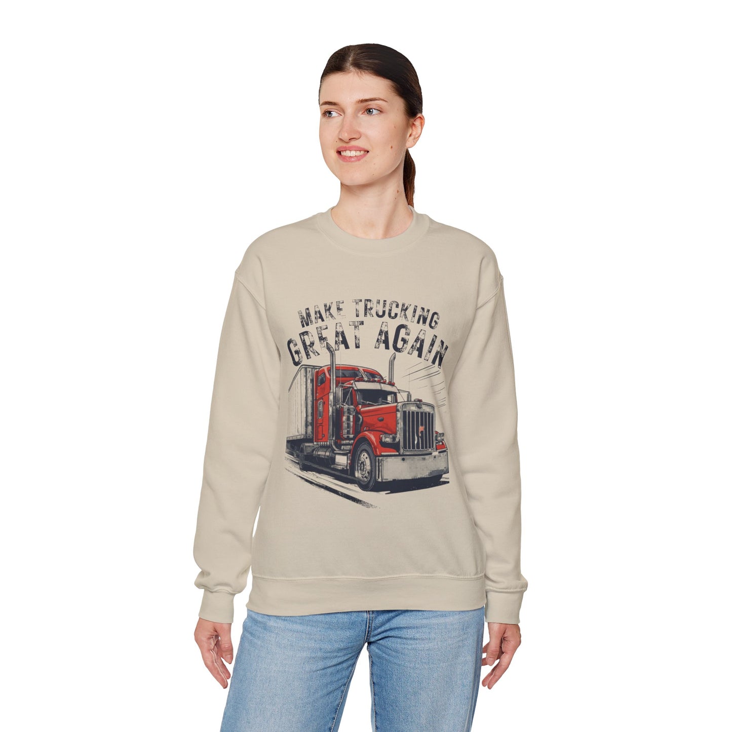 Trucker Crewneck Sweatshirt — “Make Trucking Great Again” Vintage Semi Truck Design