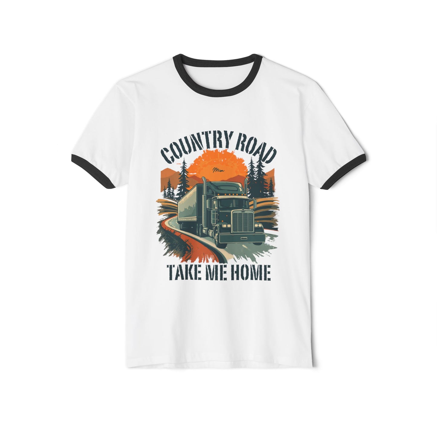Country Road Trucker Ringer Tee — 'Country Road Take Me Home' Vintage Semi Truck T-Shirt