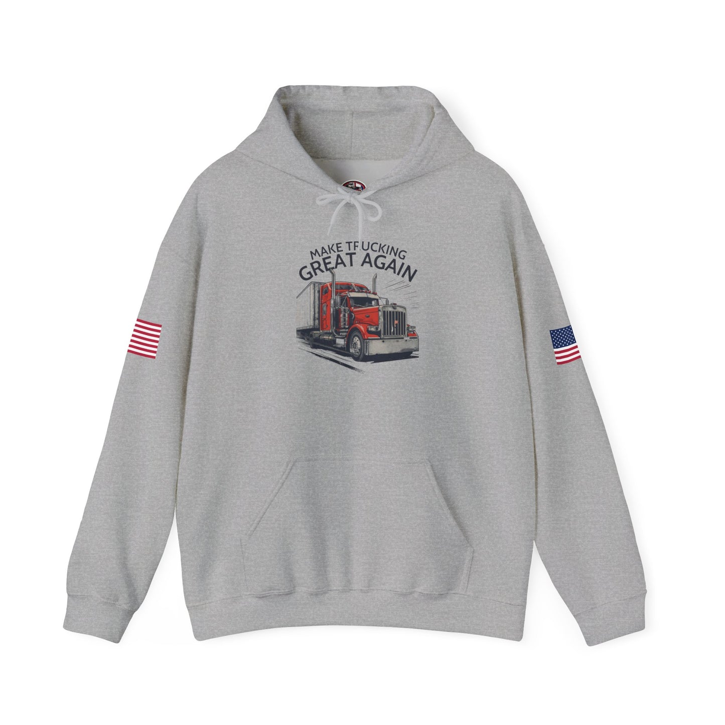 Trucker Hoodie - "Make Trucking Great Again" American Flag Sleeves