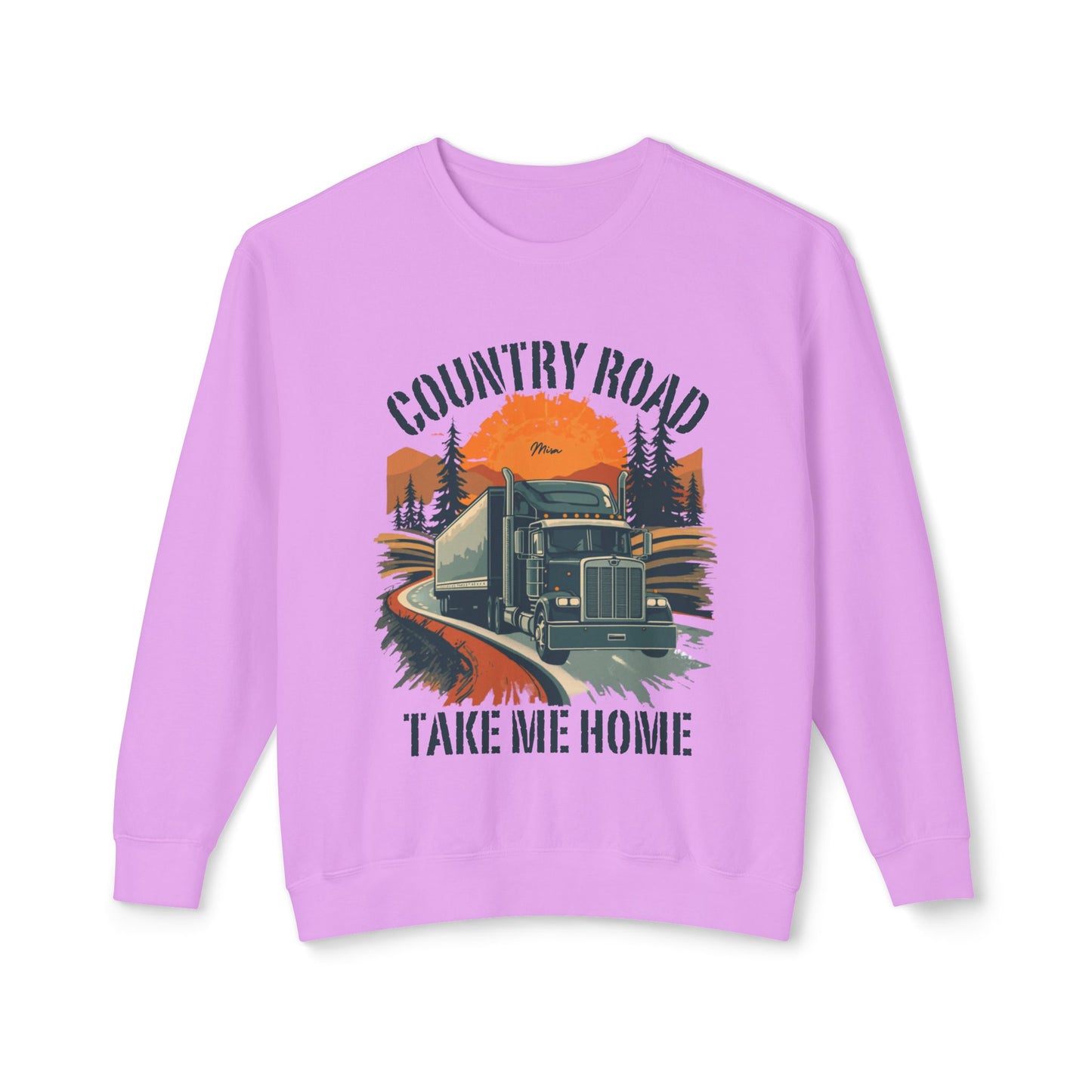 Country Road Truck Sweatshirt — "Country Road Take Me Home" Vintage Semi Truck Crewneck