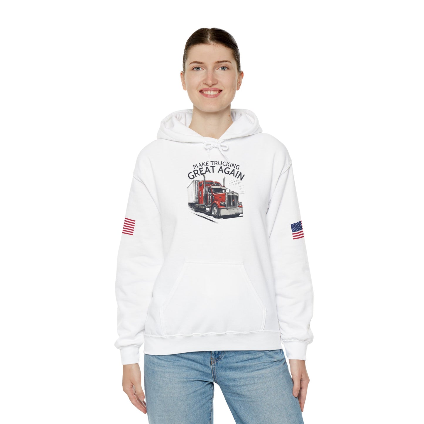 Trucker Hoodie - "Make Trucking Great Again" American Flag Sleeves