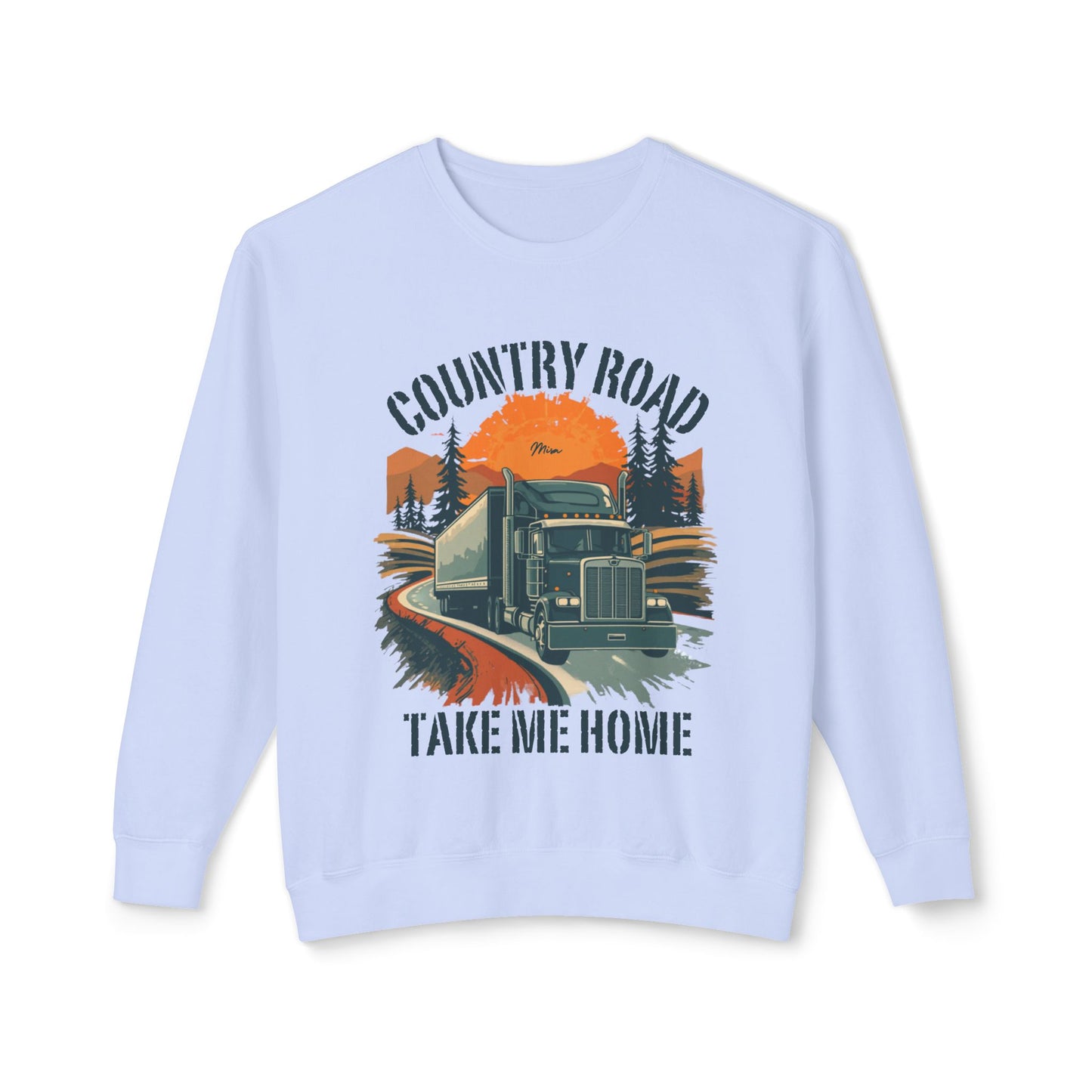 Country Road Truck Sweatshirt — "Country Road Take Me Home" Vintage Semi Truck Crewneck