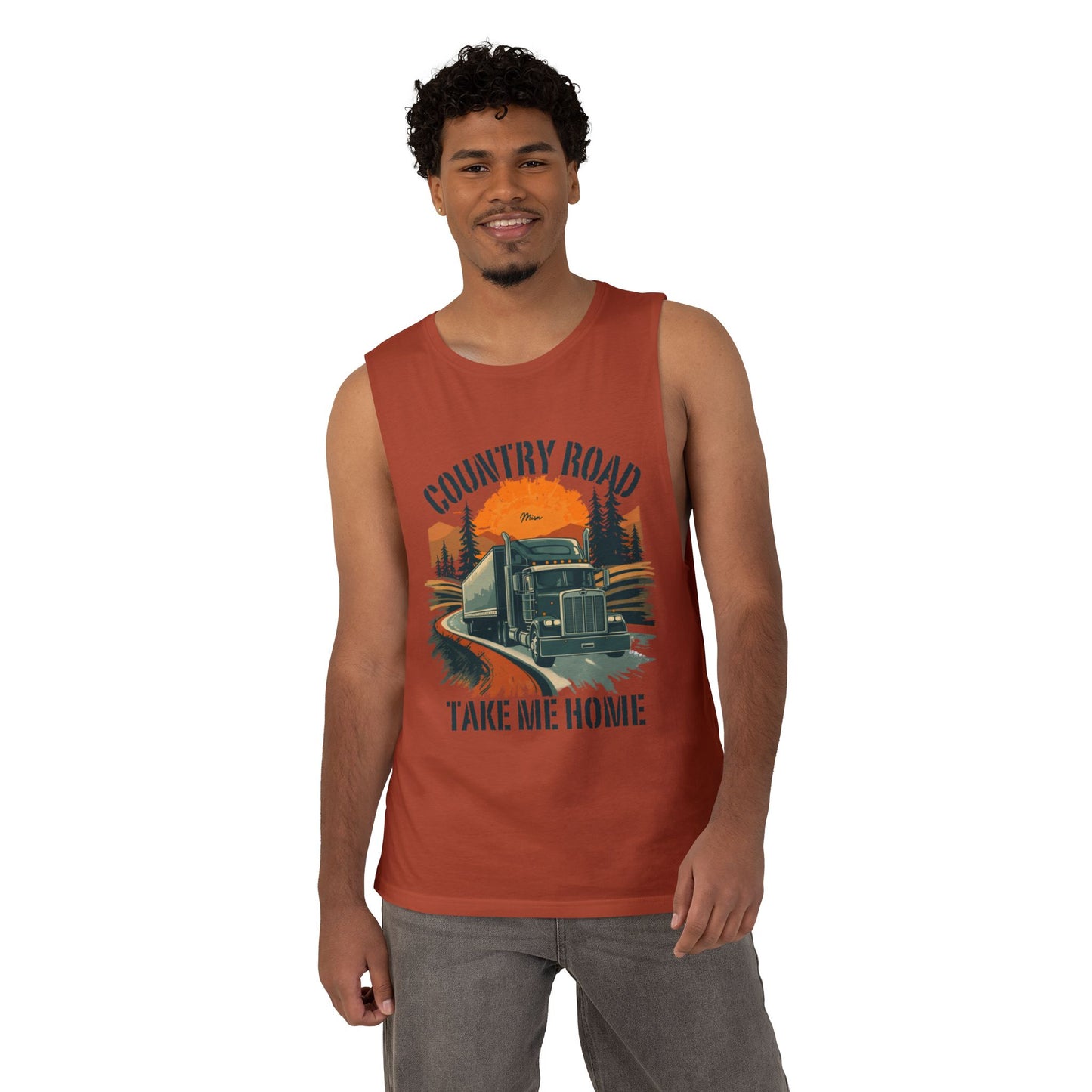 Country Road Tank Top — "Country Road Take Me Home" Trucking Graphic Tank