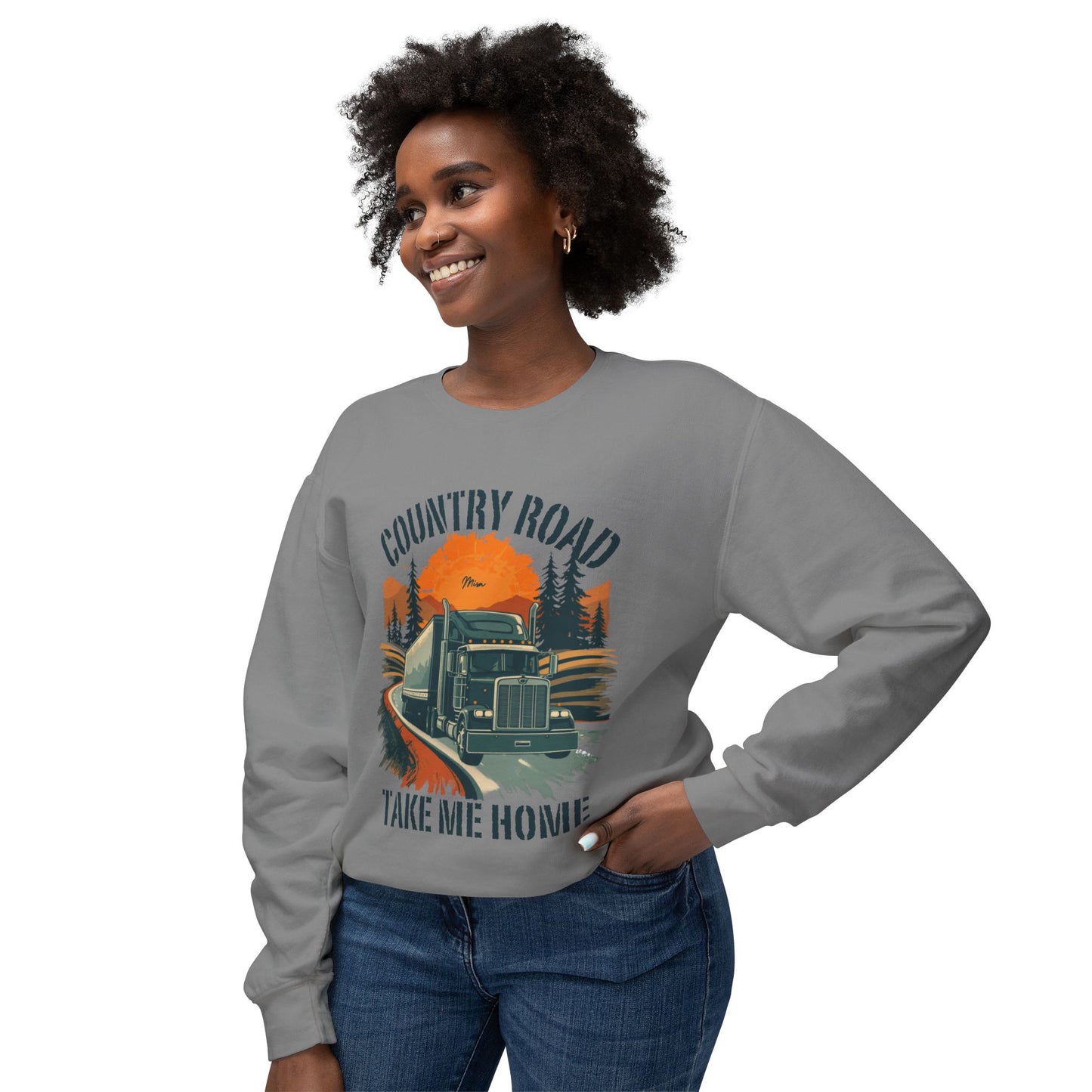 Country Road Truck Sweatshirt — "Country Road Take Me Home" Vintage Semi Truck Crewneck