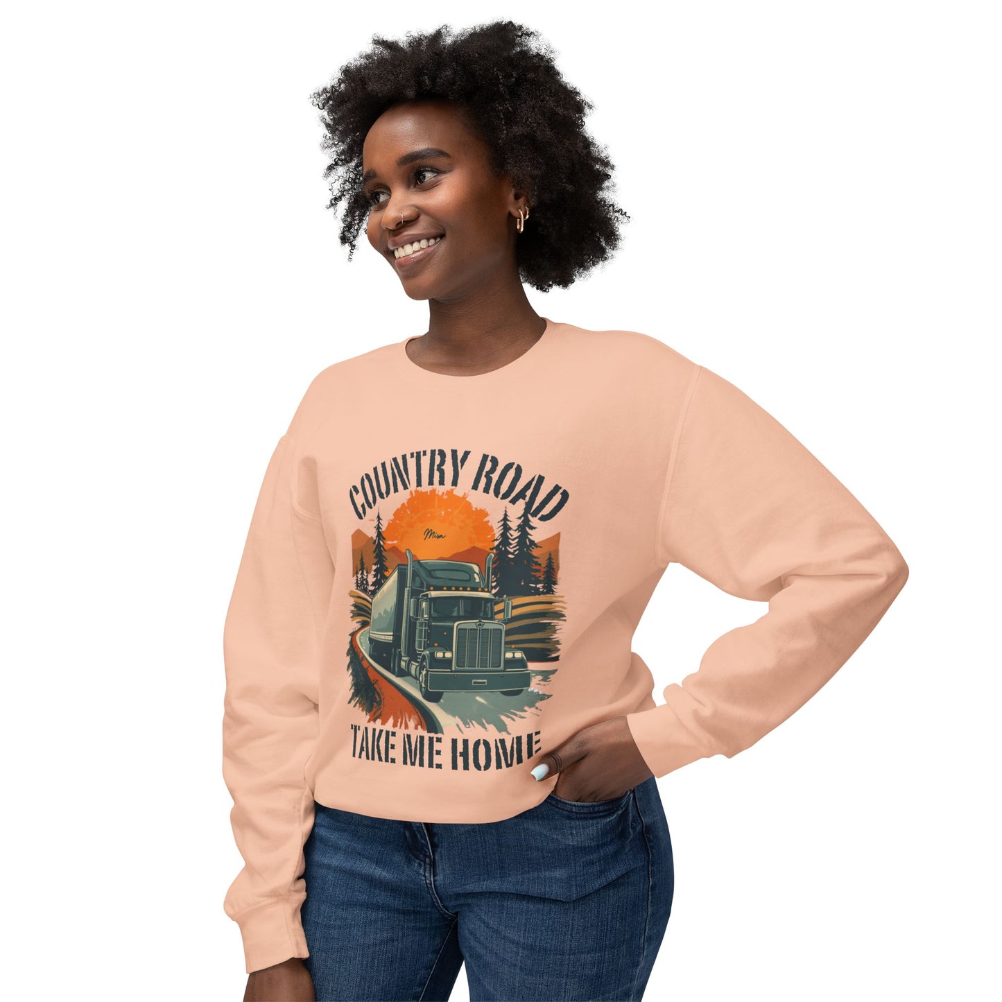 Country Road Truck Sweatshirt — "Country Road Take Me Home" Vintage Semi Truck Crewneck