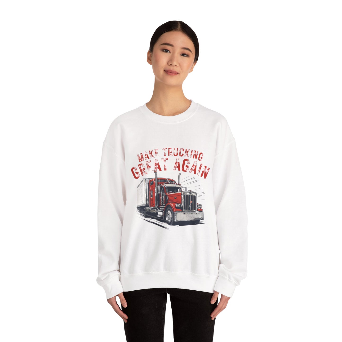 Crewneck Sweatshirt — "Make Trucking Great Again" Vintage Semi Tractor Graphic