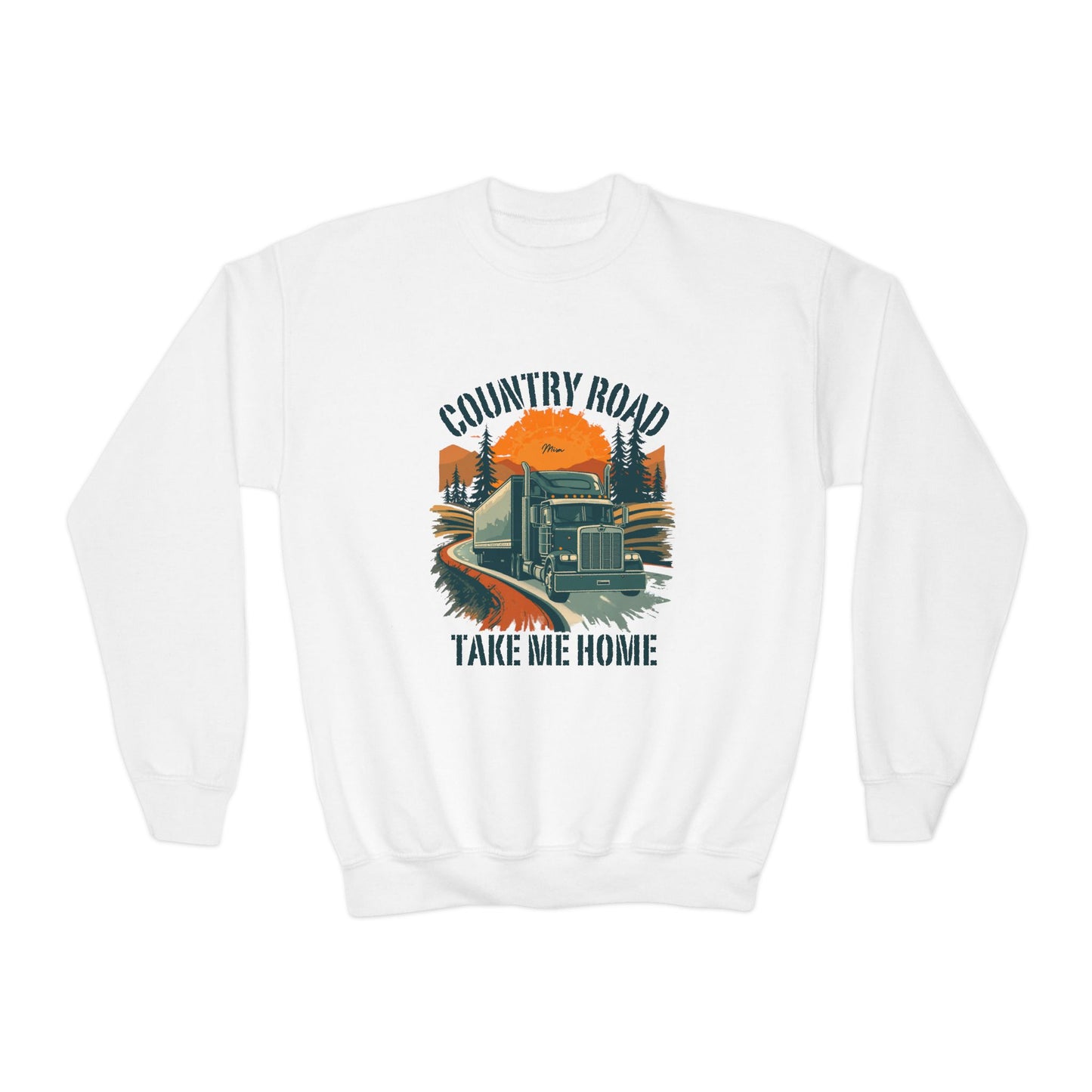 Youth Crewneck Sweatshirt — Retro 'Country Road Take Me Home' Truck Graphic