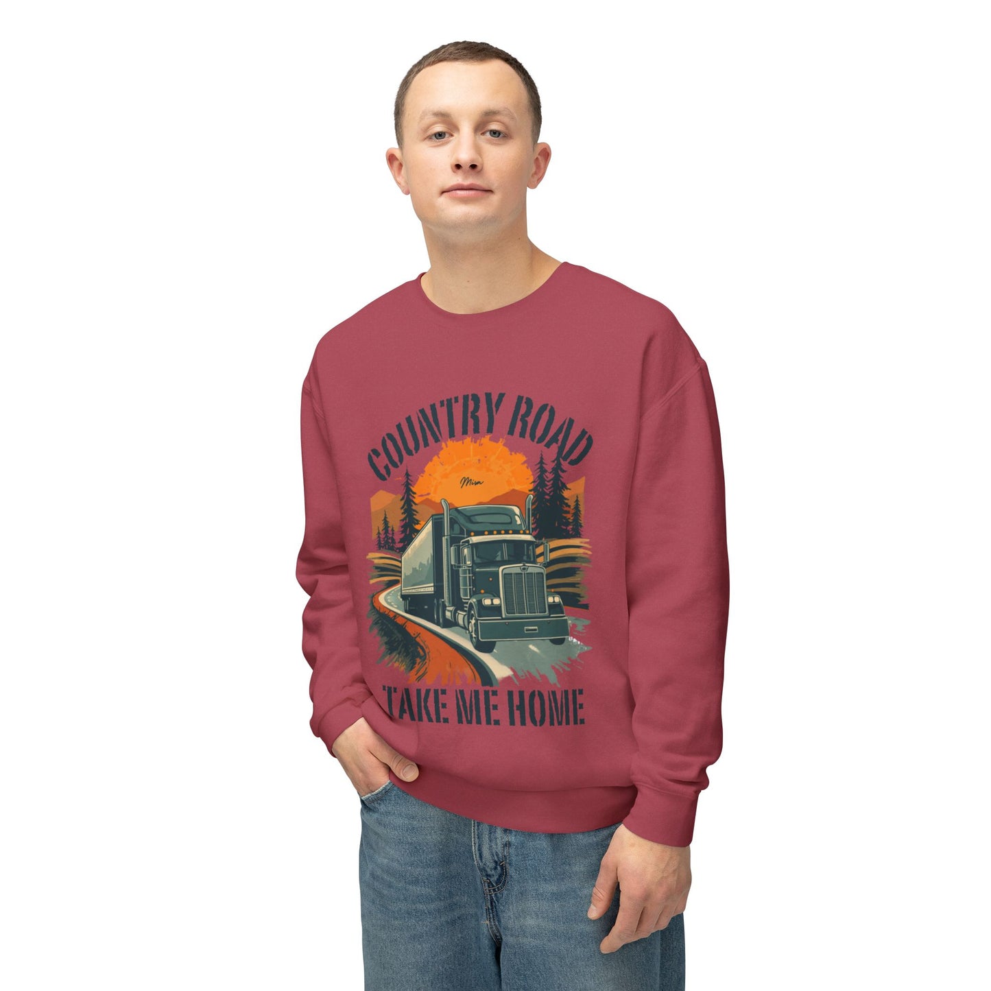 Country Road Truck Sweatshirt — "Country Road Take Me Home" Vintage Semi Truck Crewneck