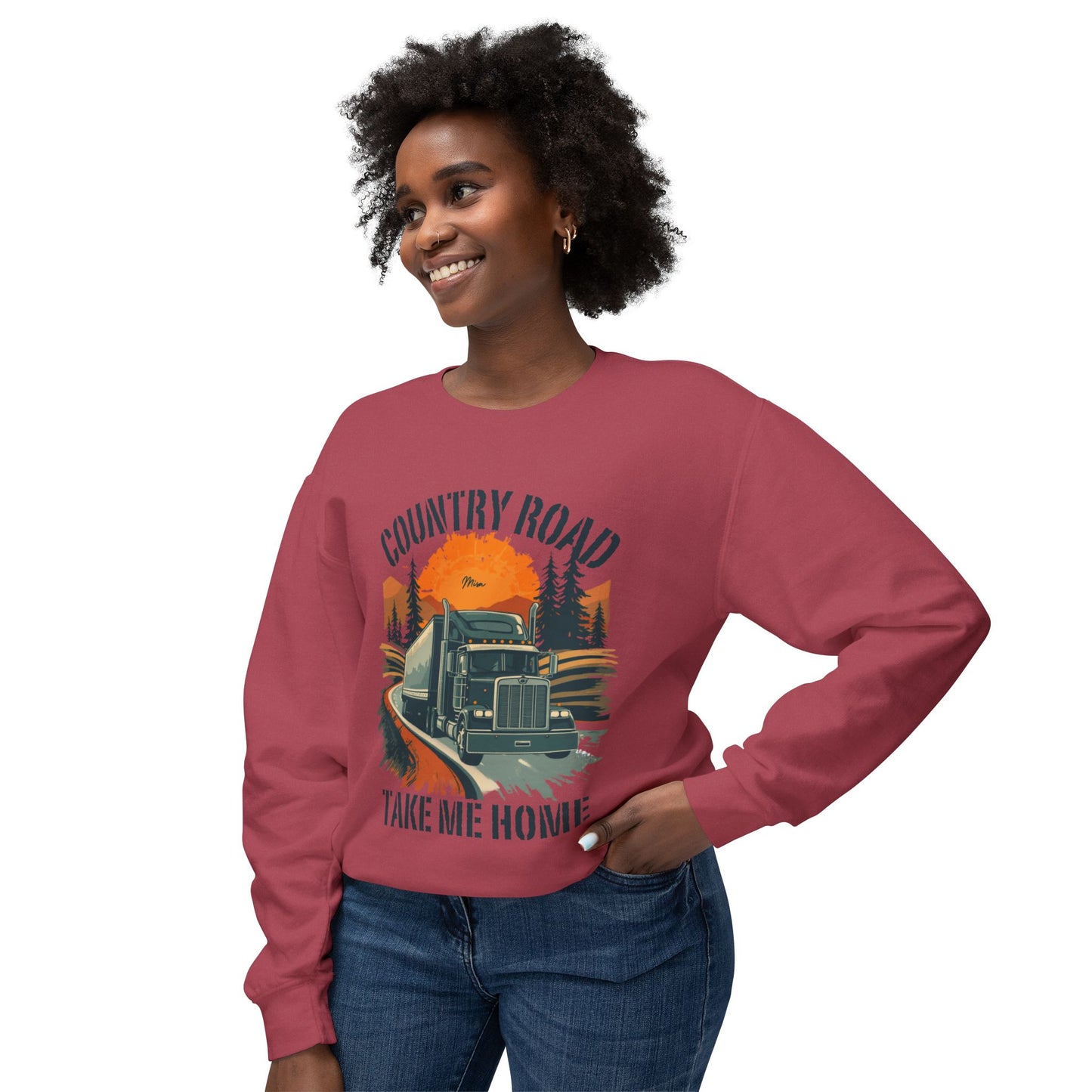 Country Road Truck Sweatshirt — "Country Road Take Me Home" Vintage Semi Truck Crewneck