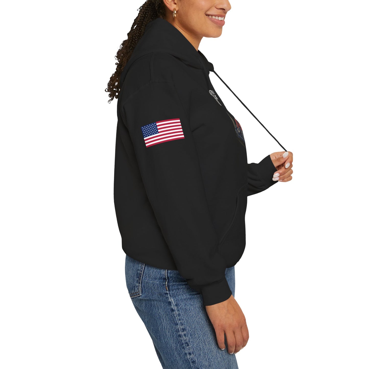 Make Trucking Great Again Hoodie — American Flag Sleeves, Trucker Semi Truck Sweatshirt