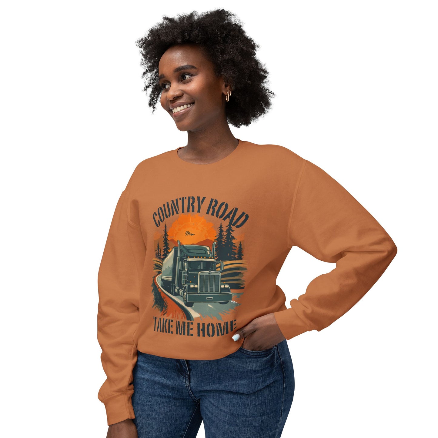 Country Road Truck Sweatshirt — "Country Road Take Me Home" Vintage Semi Truck Crewneck