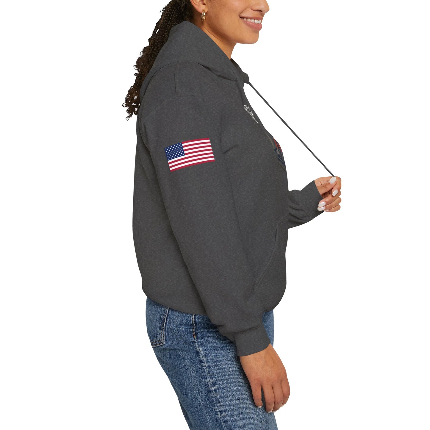 Make Trucking Great Again Hoodie — American Flag Sleeves, Trucker Semi Truck Sweatshirt
