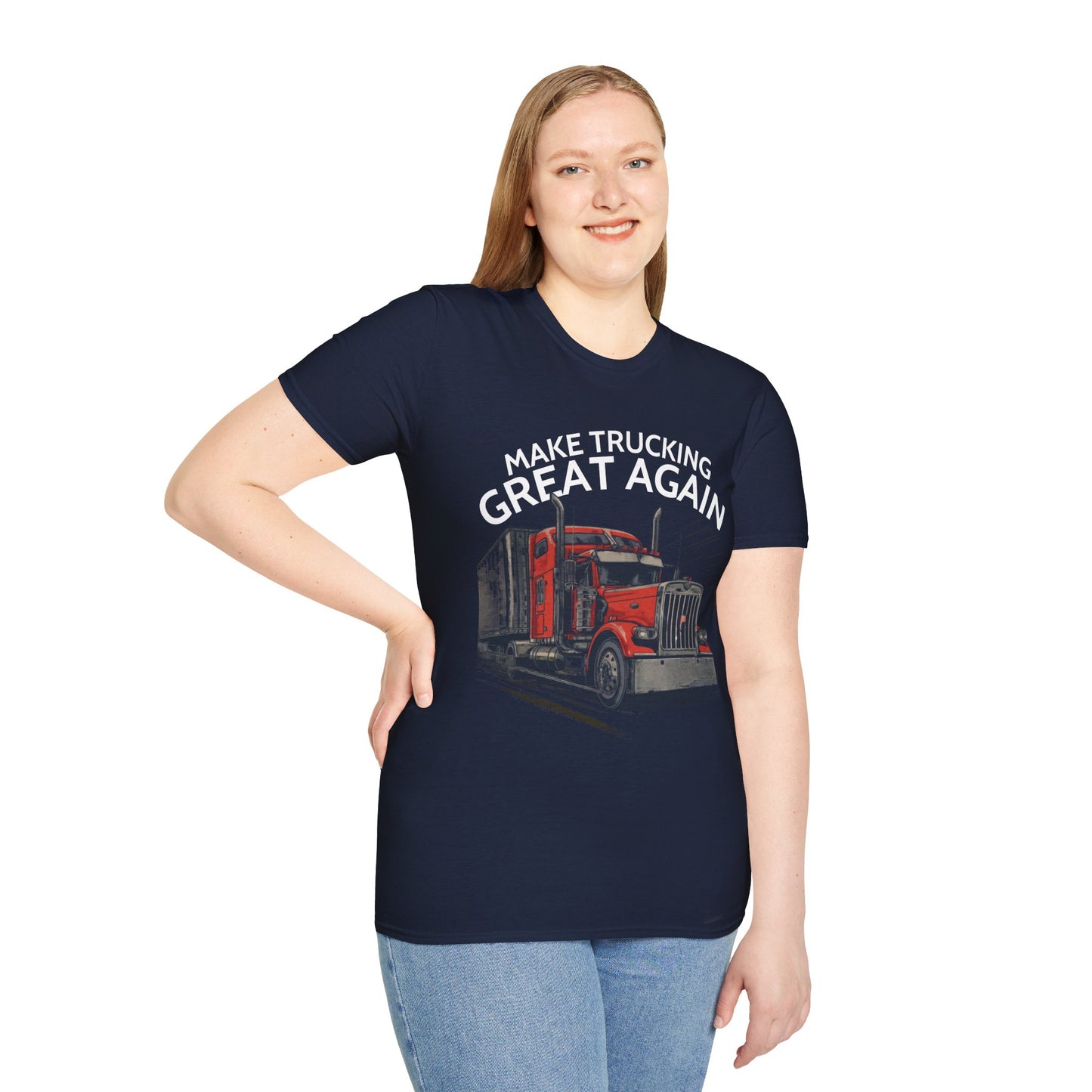 Make Trucking Great Again T-Shirt — Vintage Red Semi Truck Graphic Tee