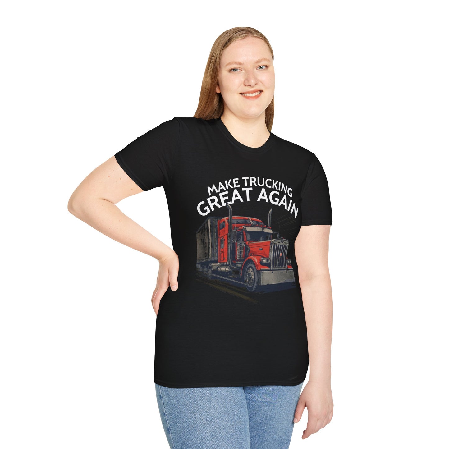 Make Trucking Great Again T-Shirt — Vintage Red Semi Truck Graphic Tee