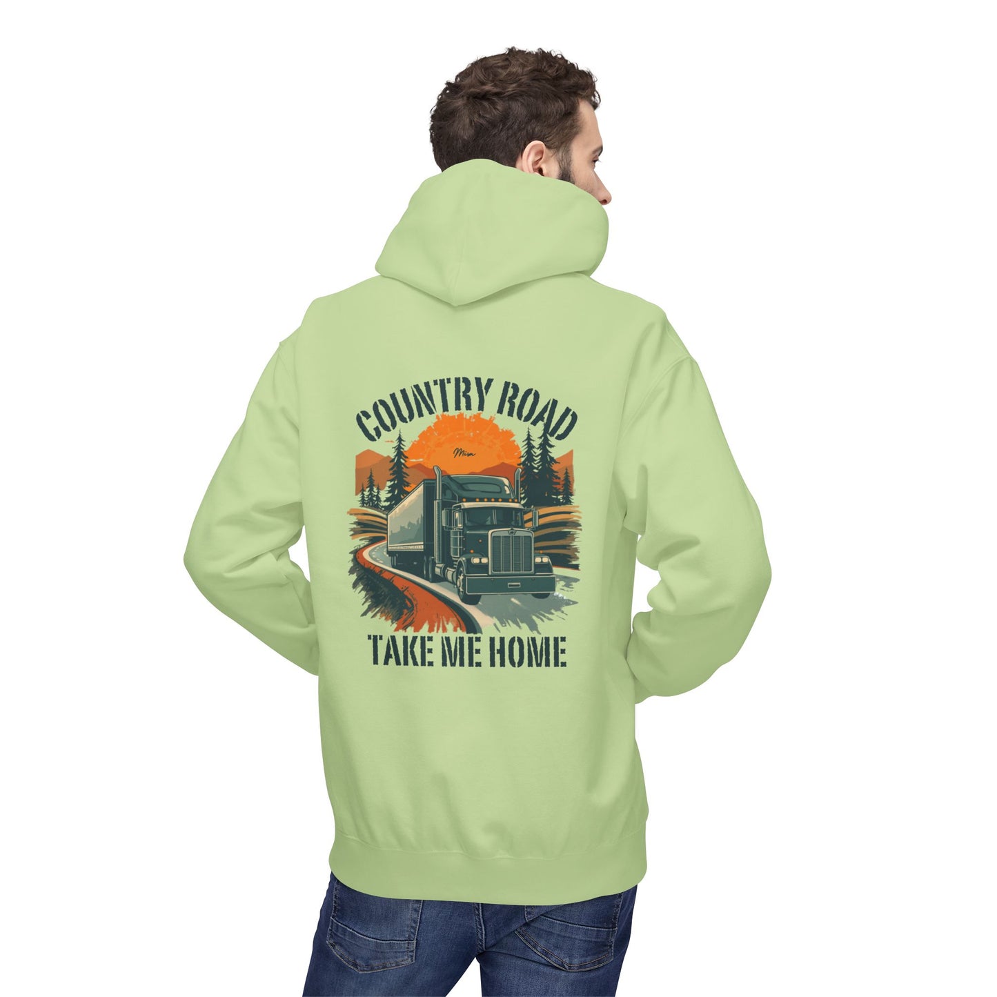 Country Road Truck Hoodie — "Country Road Take Me Home" Retro Semi Truck Pullover