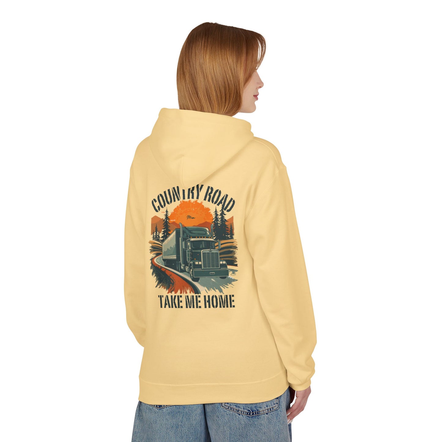 Country Road Truck Hoodie — "Country Road Take Me Home" Retro Semi Truck Pullover
