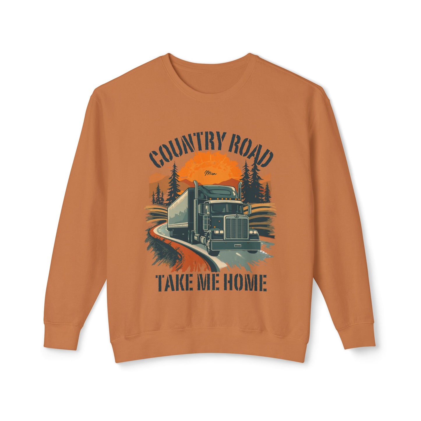 Country Road Truck Sweatshirt — "Country Road Take Me Home" Vintage Semi Truck Crewneck