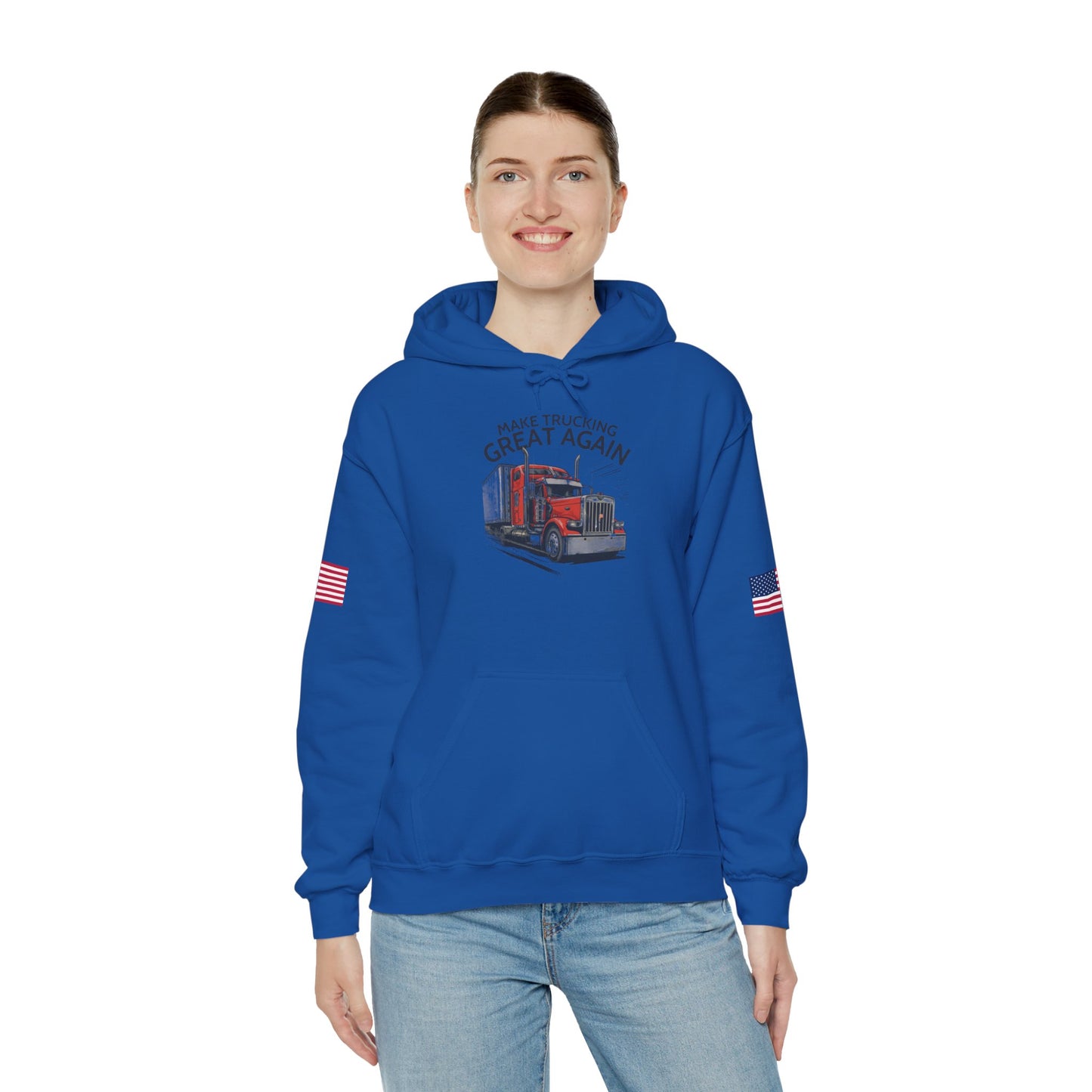 Trucker Hoodie - "Make Trucking Great Again" American Flag Sleeves