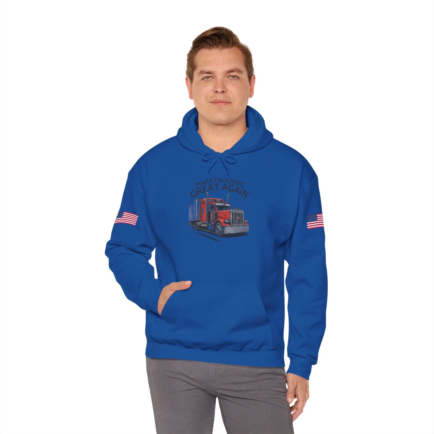 Trucker Hoodie - "Make Trucking Great Again" American Flag Sleeves