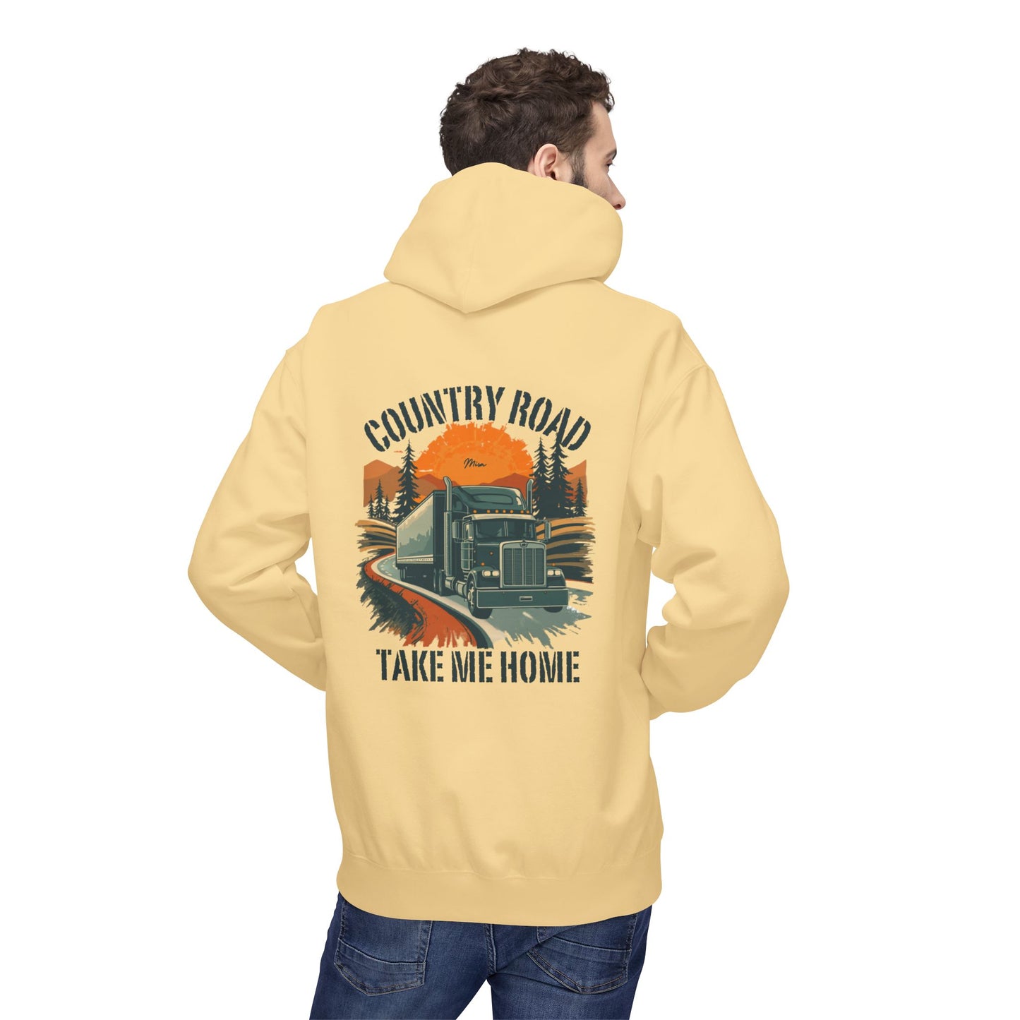 Country Road Truck Hoodie — "Country Road Take Me Home" Retro Semi Truck Pullover