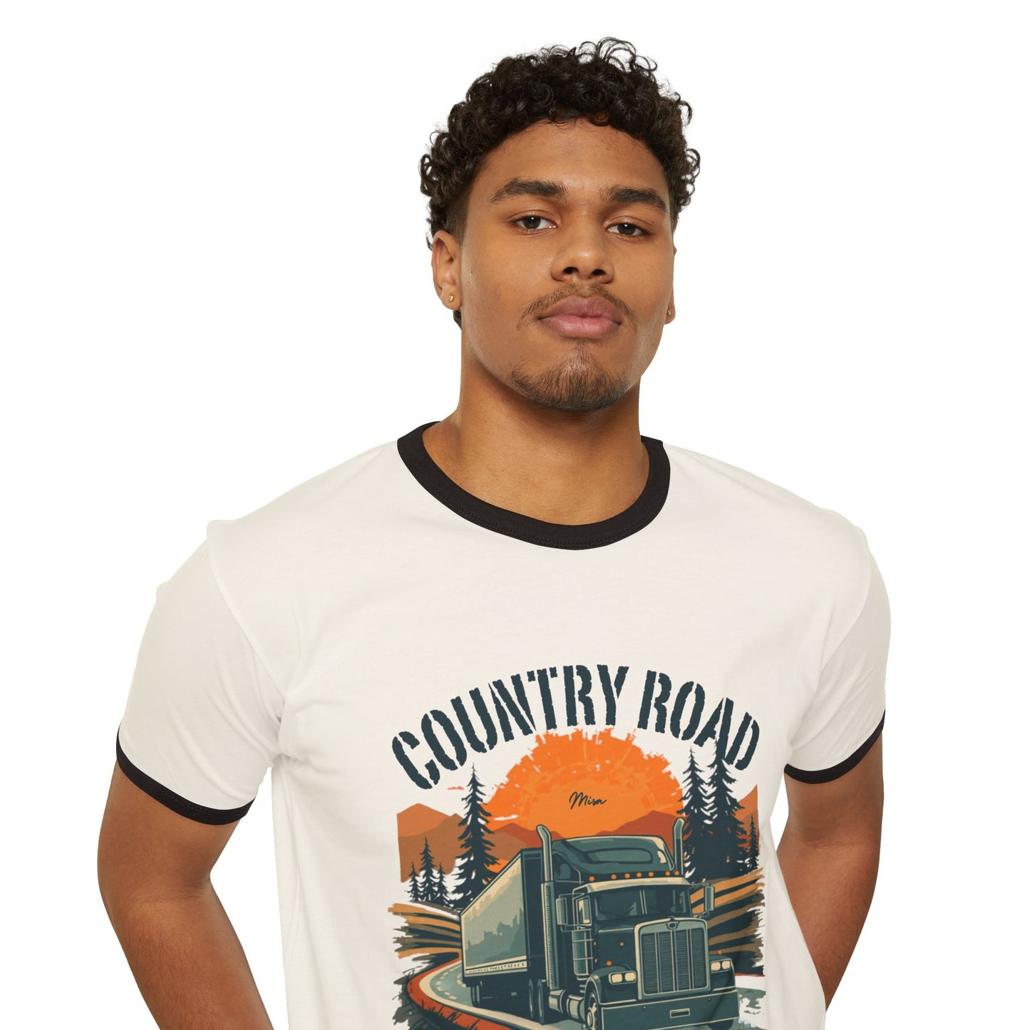 Country Road Trucker Ringer Tee — 'Country Road Take Me Home' Vintage Semi Truck T-Shirt