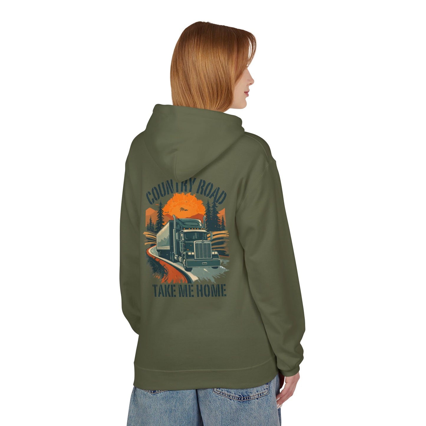 Country Road Truck Hoodie — "Country Road Take Me Home" Retro Semi Truck Pullover