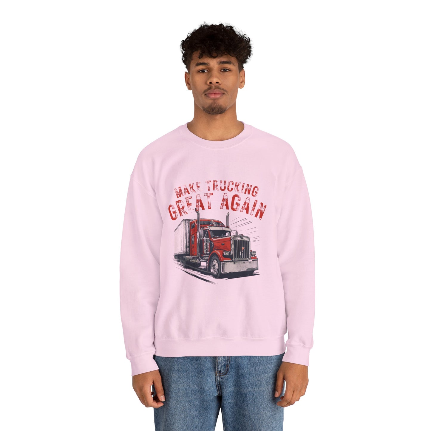 Crewneck Sweatshirt — "Make Trucking Great Again" Vintage Semi Tractor Graphic