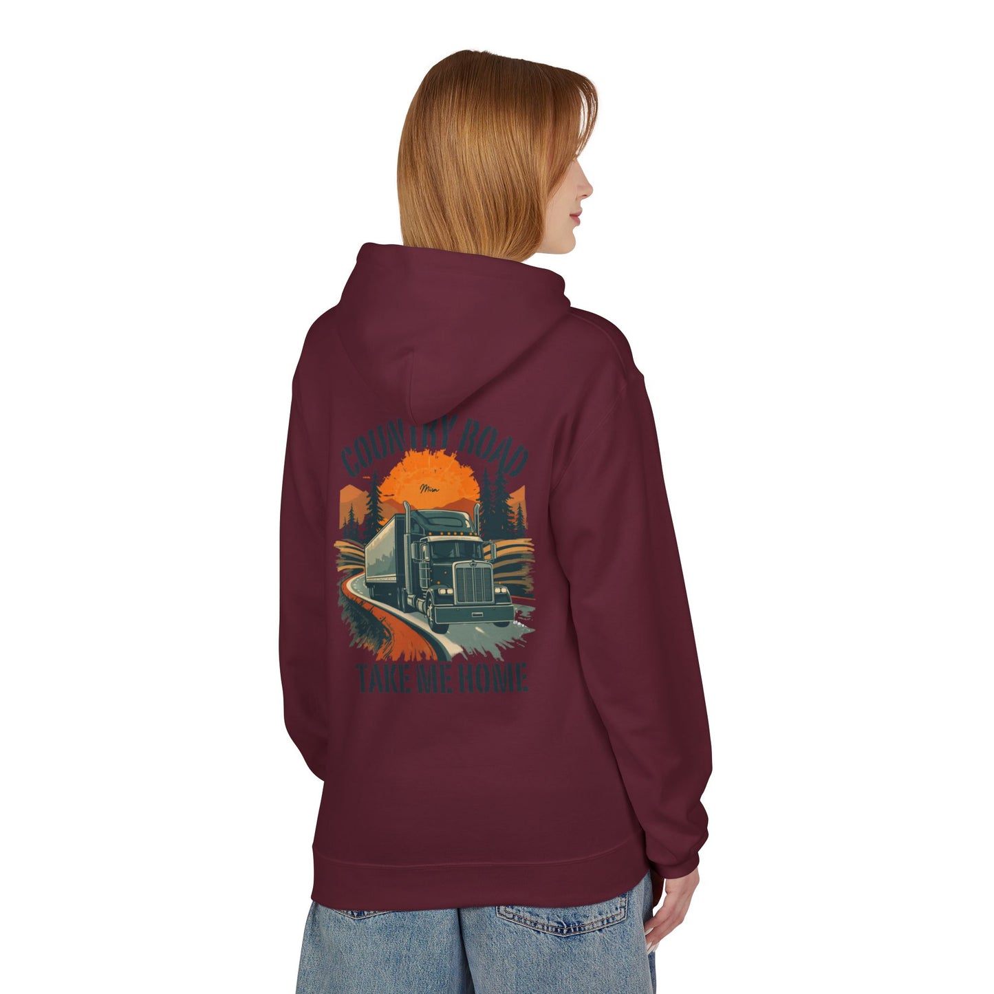 Country Road Truck Hoodie — "Country Road Take Me Home" Retro Semi Truck Pullover