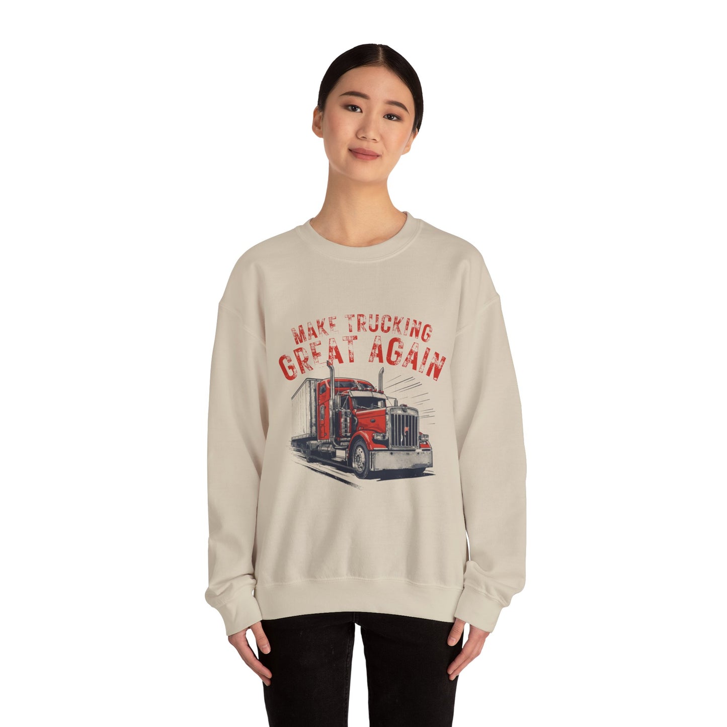 Crewneck Sweatshirt — "Make Trucking Great Again" Vintage Semi Tractor Graphic