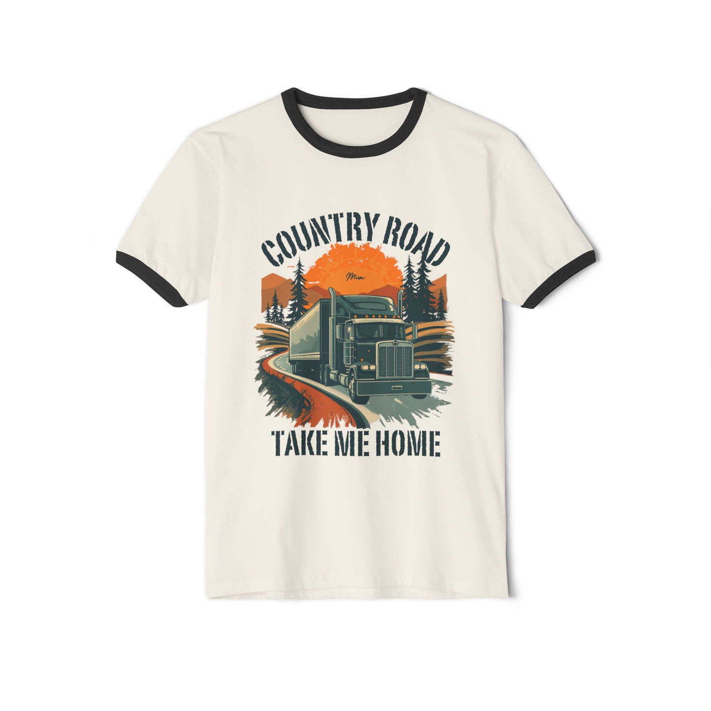 Country Road Trucker Ringer Tee — 'Country Road Take Me Home' Vintage Semi Truck T-Shirt