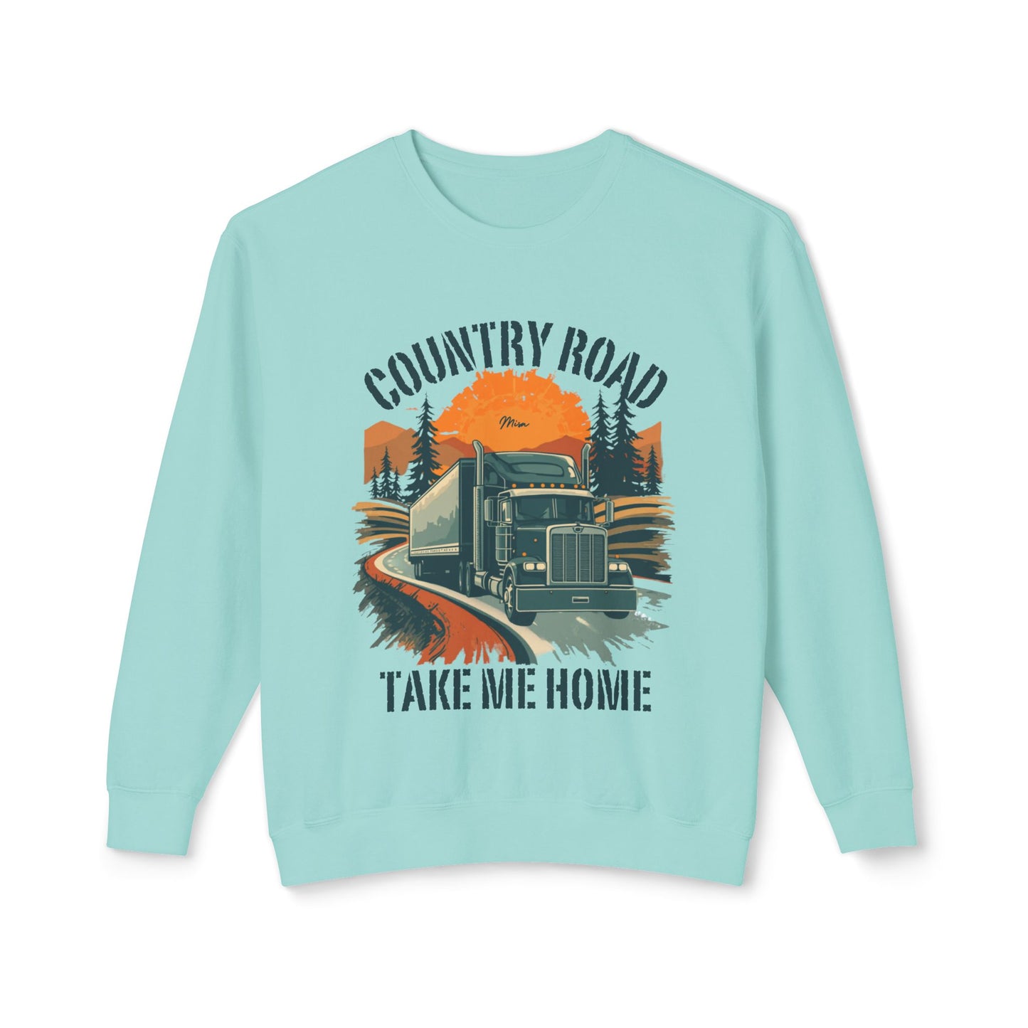 Country Road Truck Sweatshirt — "Country Road Take Me Home" Vintage Semi Truck Crewneck