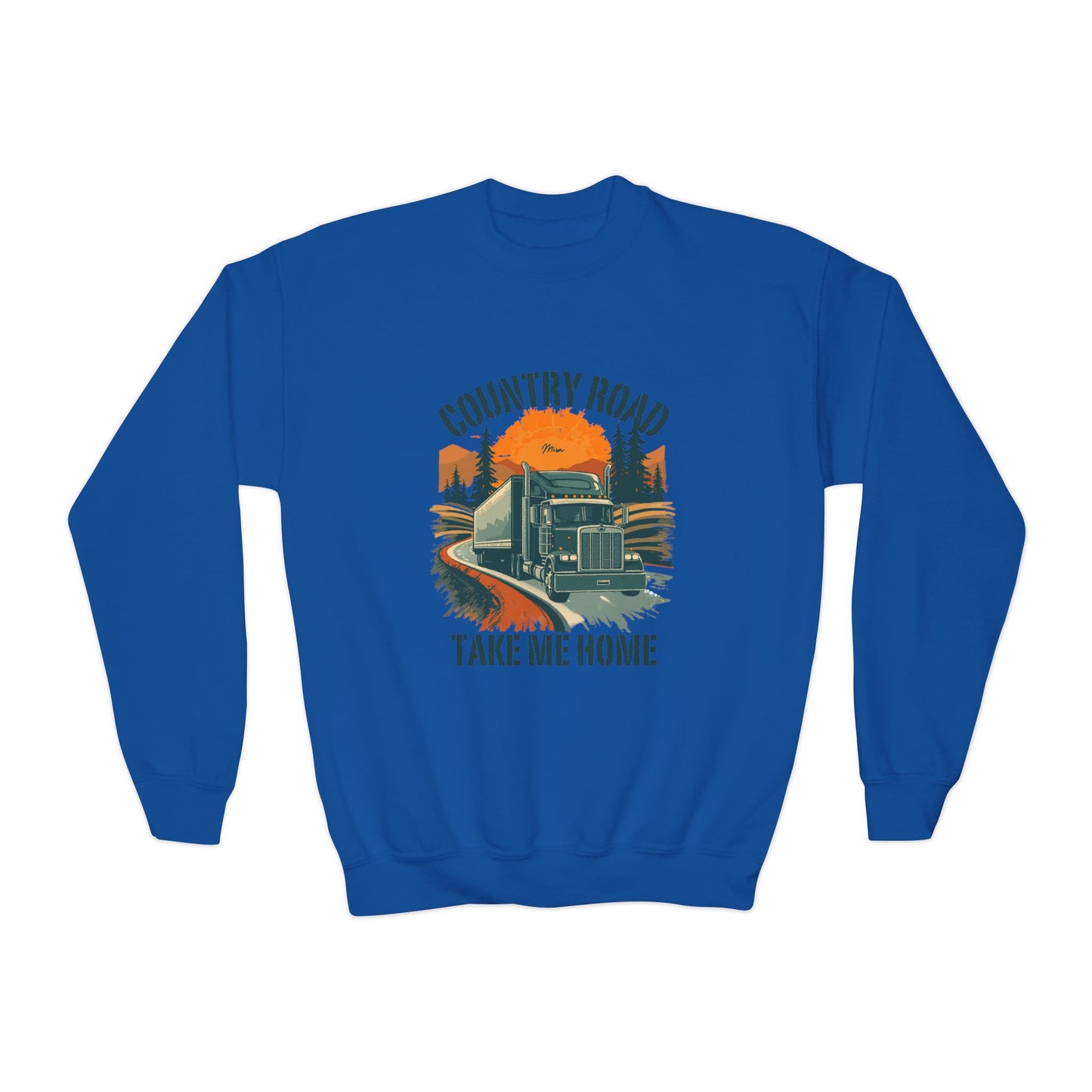 Youth Crewneck Sweatshirt — Retro 'Country Road Take Me Home' Truck Graphic