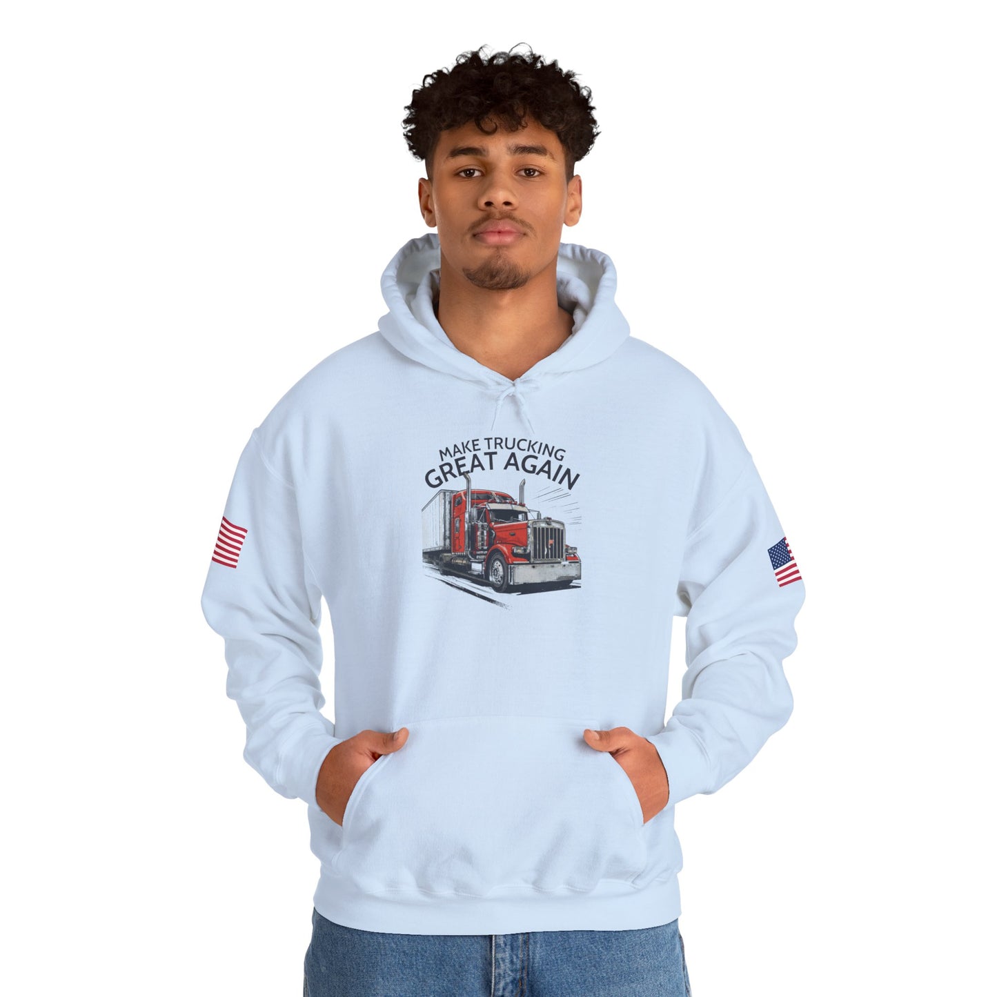 Trucker Hoodie - "Make Trucking Great Again" American Flag Sleeves